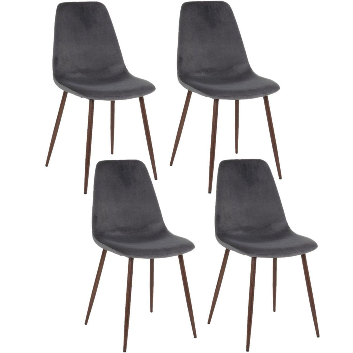 TOILINUX Lot de 4 Chaises confortables en polyester effet velours et pieds en fer