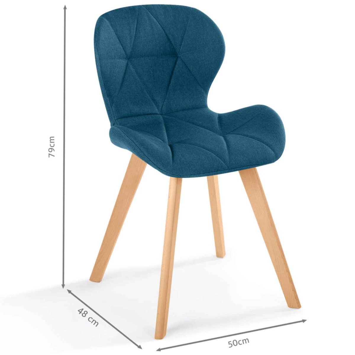 ID MARKET Lot de 6 chaises ROBINE en tissu bleu canard pour salle à manger