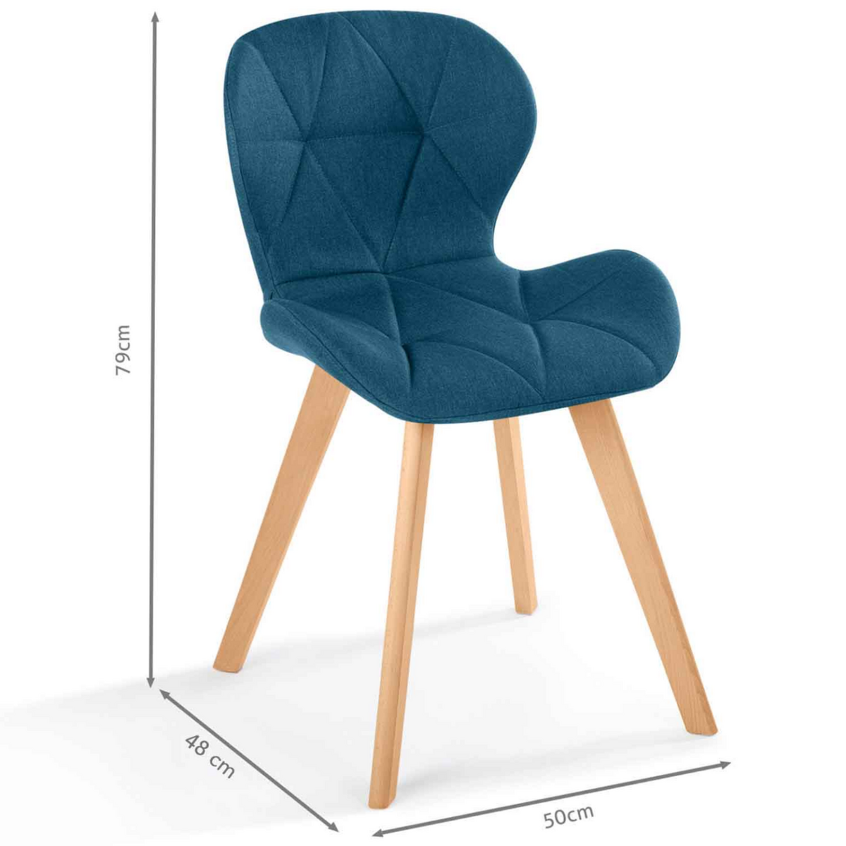 ID MARKET Lot de 6 chaises ROBINE en tissu bleu canard pour salle à manger