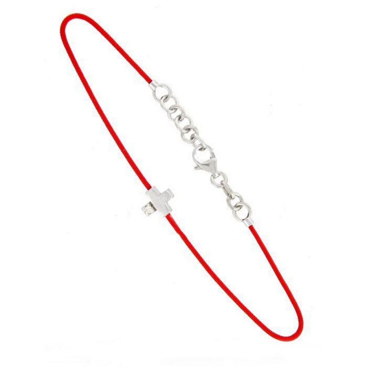 L'ATELIER D'AZUR Bracelet Argent et Diamant - Motif Croix - Cordon Rouge