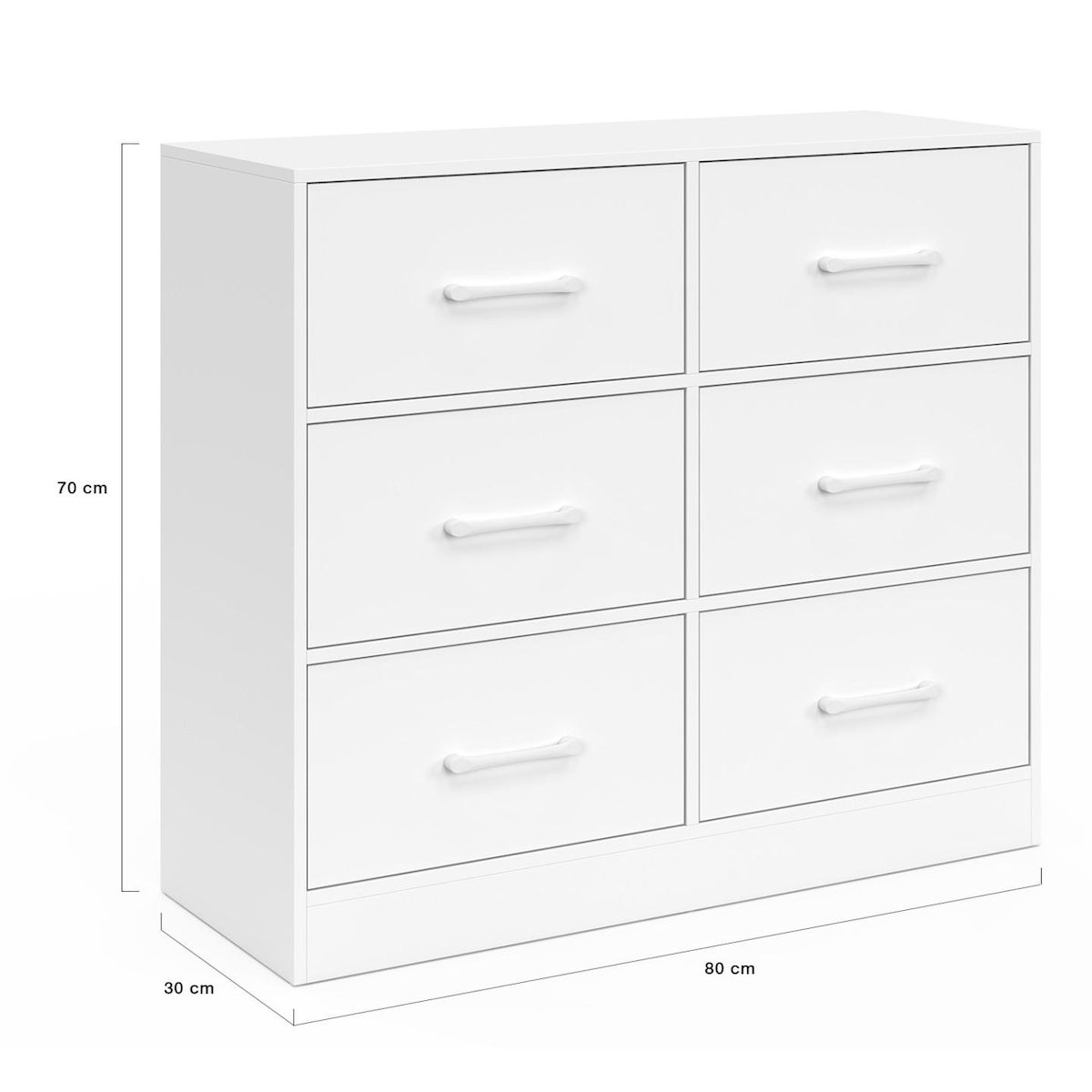 ID MARKET Commode 6 tiroirs en tissu UPPAH 80 cm meuble de rangement bois blanc
