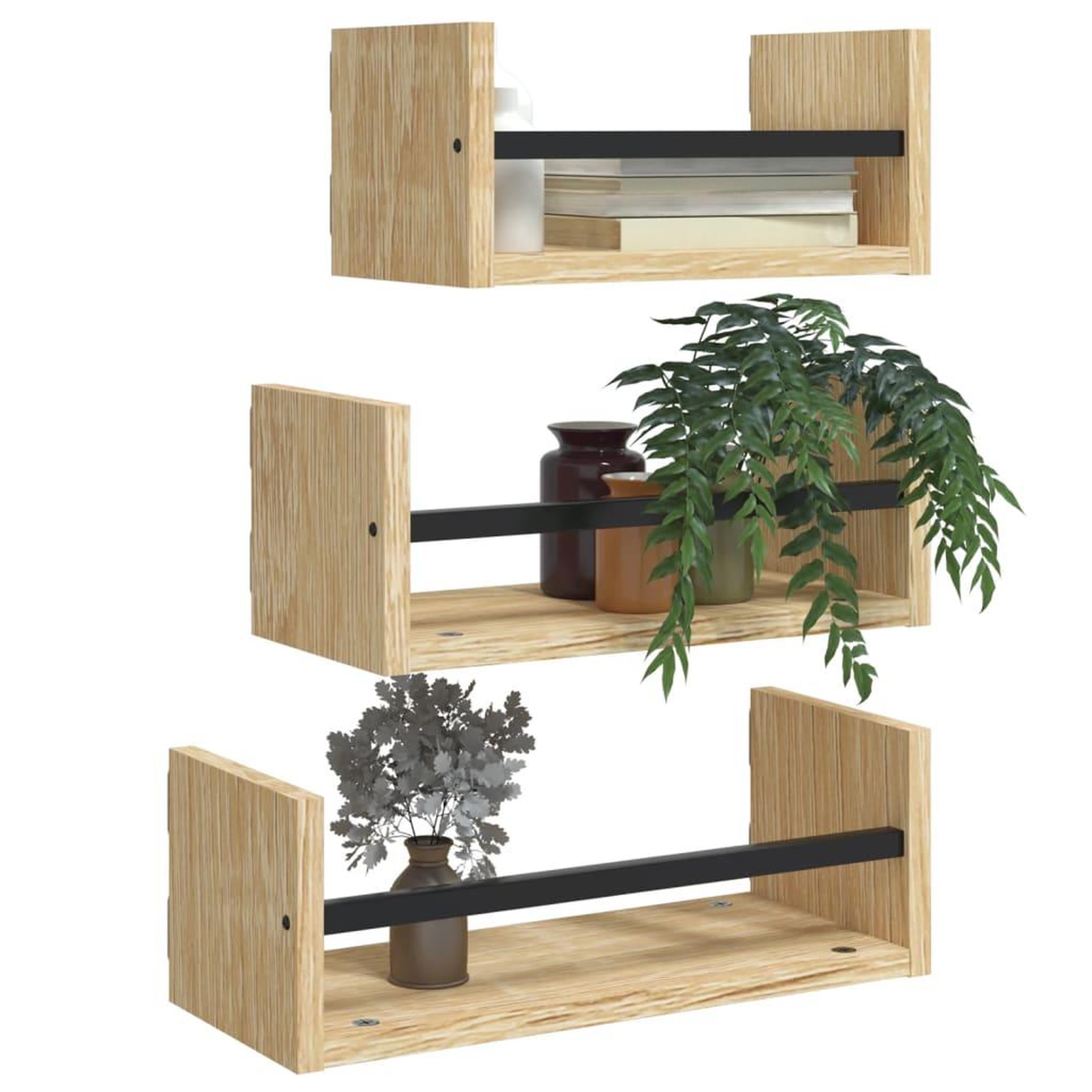 Voir la diapositive 3 : VIDAXL Ensemble d'etageres murales avec barres 3 pcs chene sonoma