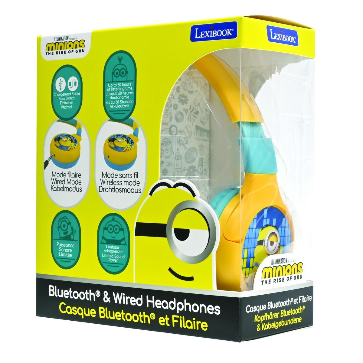Lexibook Casque 2 en 1 Les Minions Bluetooth et Filaire avec limitation de son