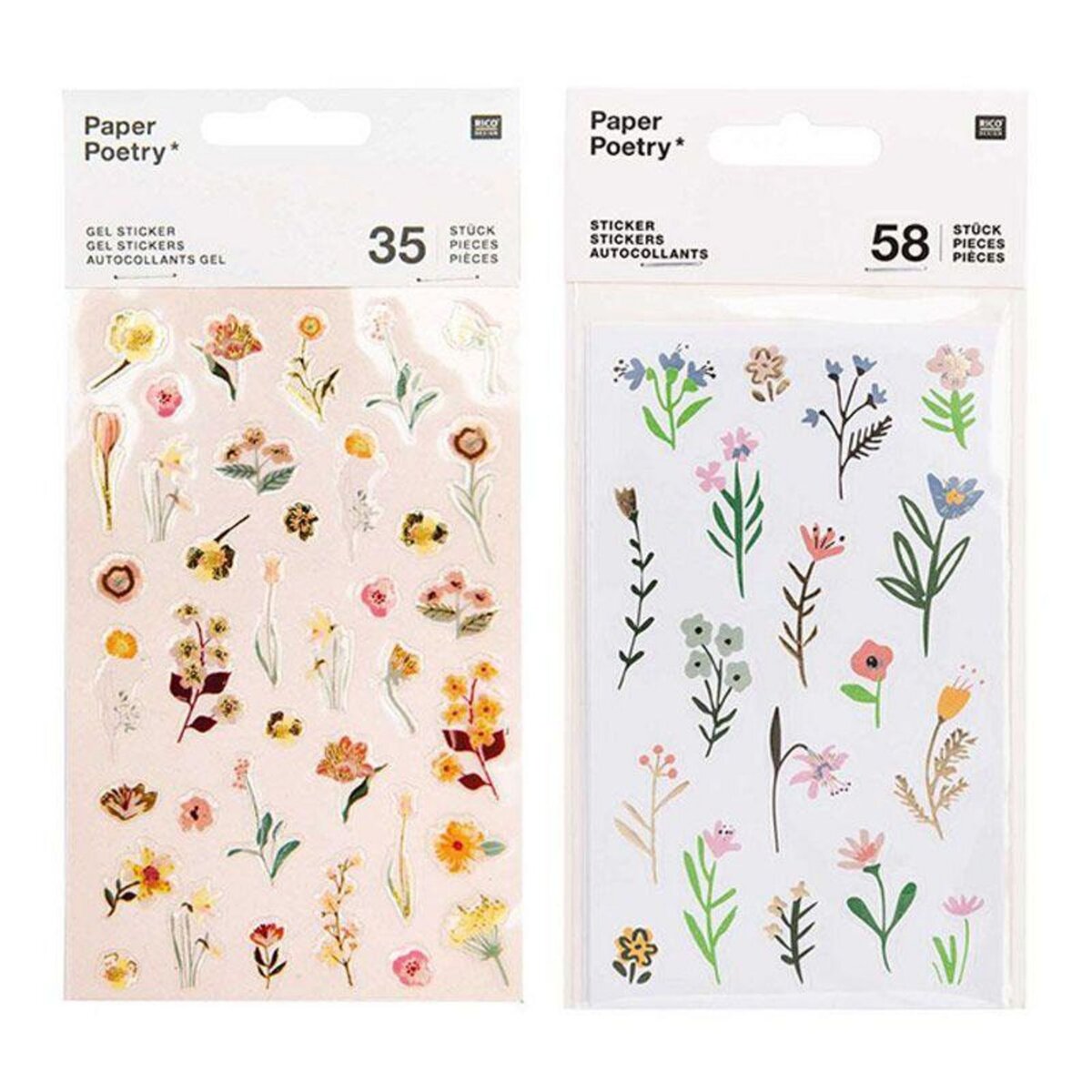 RICO DESIGN 93 stickers gel fleurs - Modèle rose