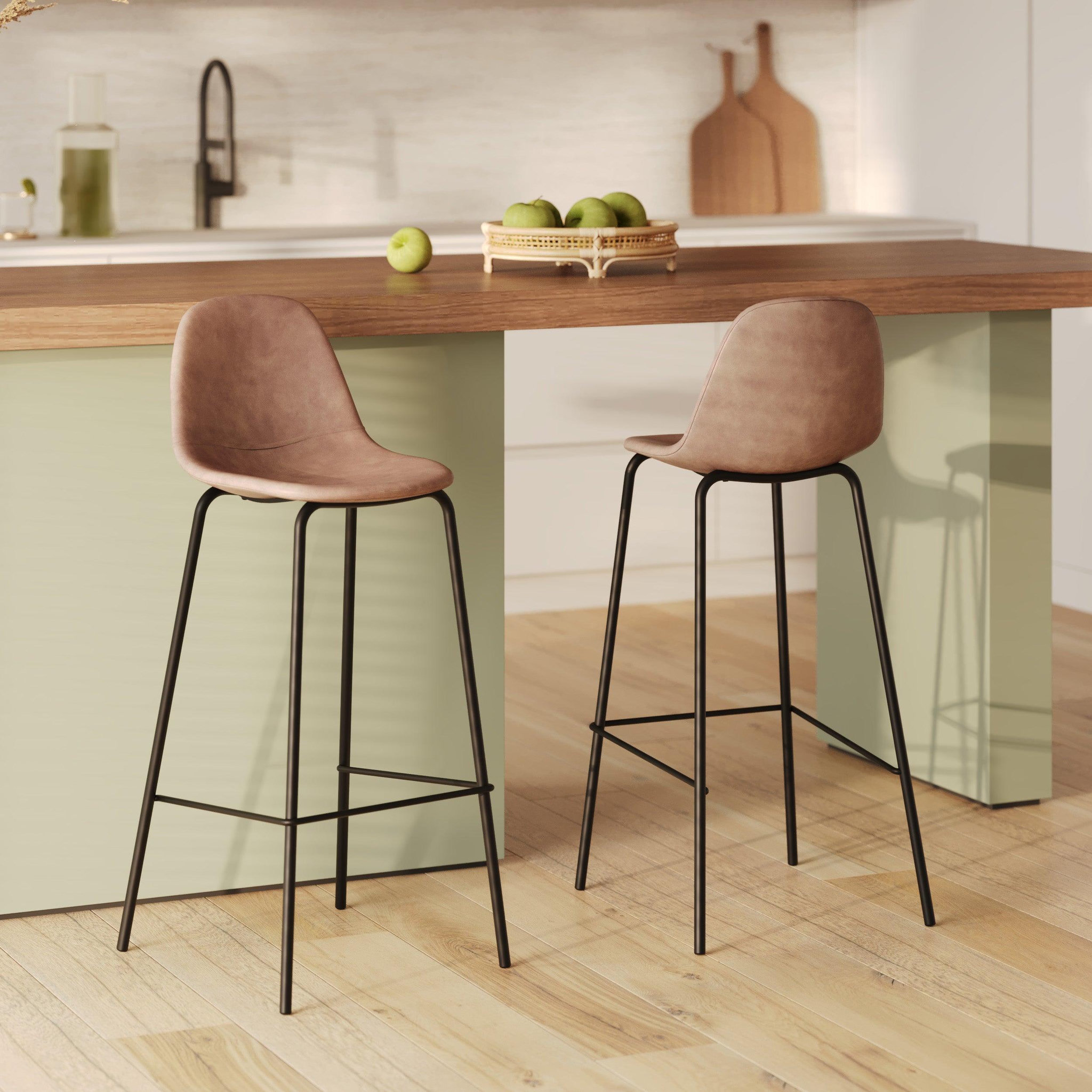 Voir la diapositive 2 : MAISON PAVANE Lot de 2 chaises de bar 75 cm en cuir synthétique taupe-henrik