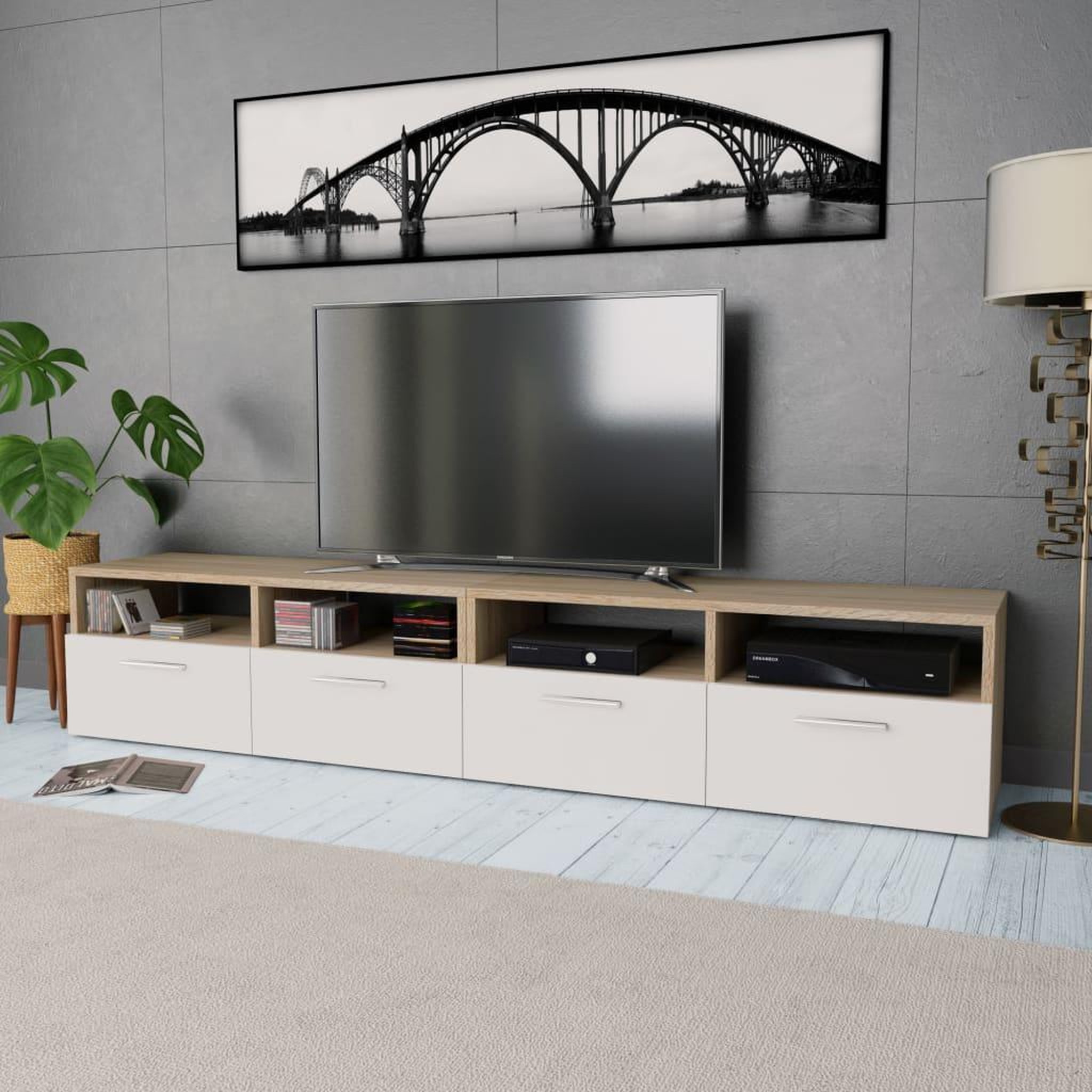 Voir la diapositive 1 : VIDAXL Meubles TV 2 pcs Bois d'ingenierie 95x35x36 cm Chene et blanc