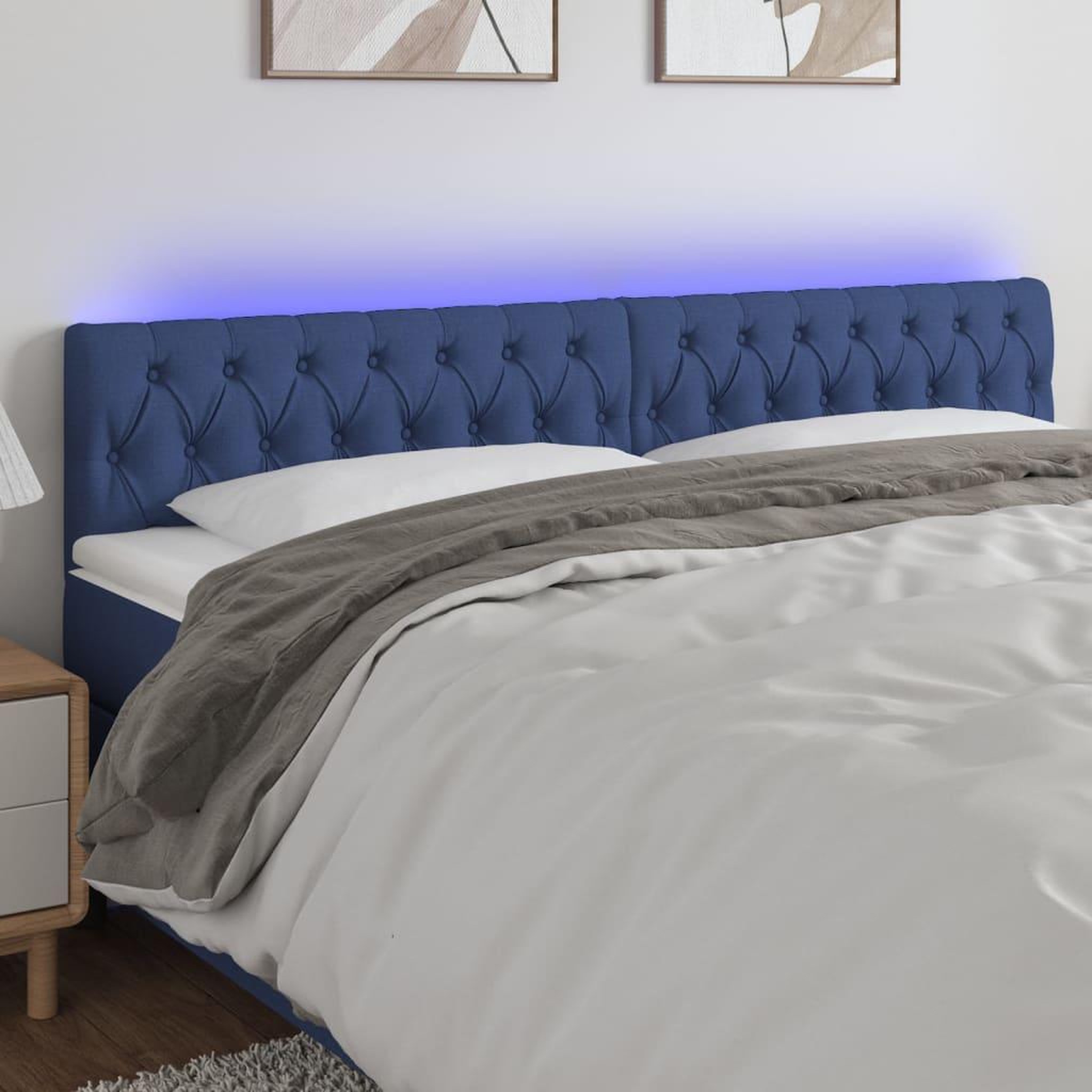 Voir la diapositive 1 : VIDAXL Tete de lit a LED Bleu 200x7x78/88 cm Tissu