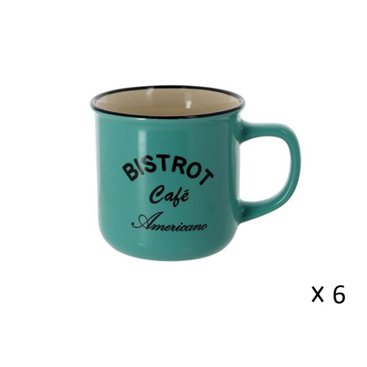 Lot de 6 mugs 33 cl en grès BISTROT Bleu