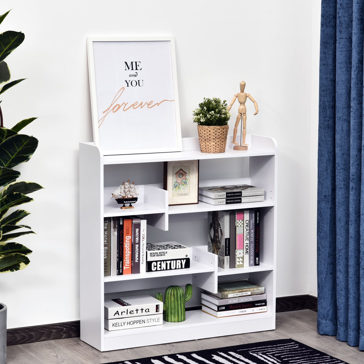 HOMCOM Bibliothèque étagère meuble de rangement dim. 90L x 24l x 91H cm 4 niveaux 3 panneaux arrières panneaux de particules blanc
