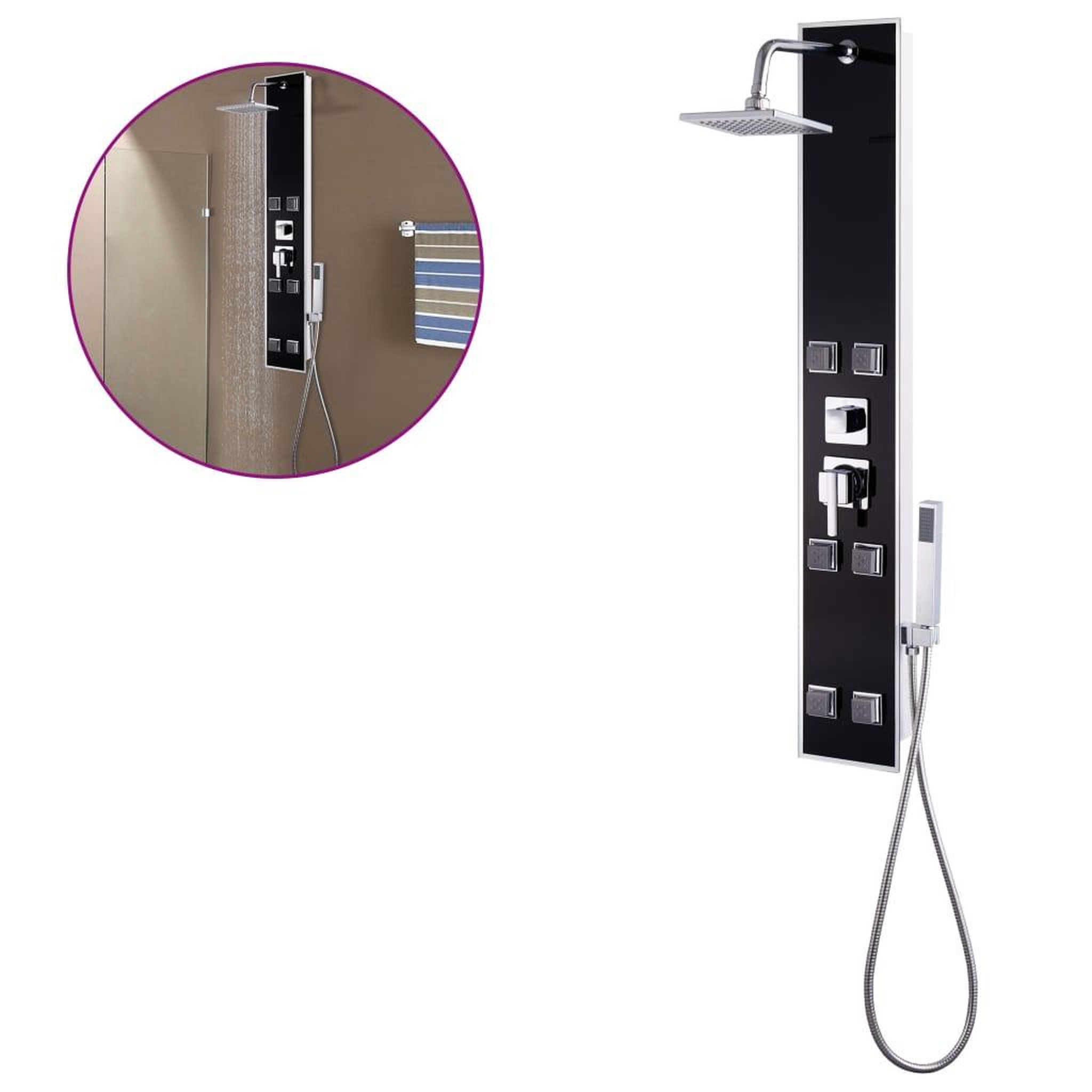 Voir la diapositive 2 : VIDAXL Panneau de douche Verre 18 x 42,1 x 120 cm Noir