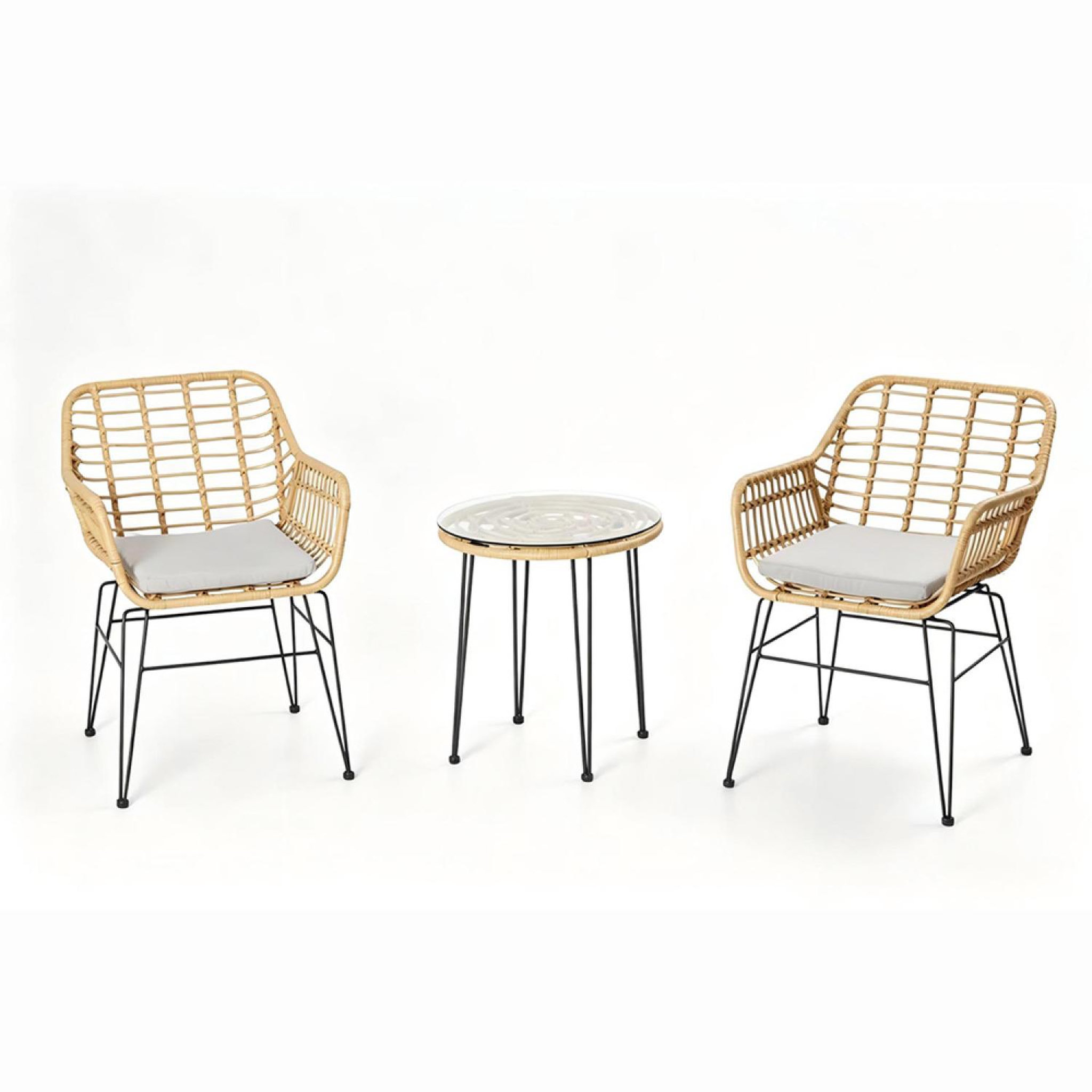 CONCEPT USINE Ensemble de jardin 2 fauteuils et table basse effet rotin naturel GALICIA