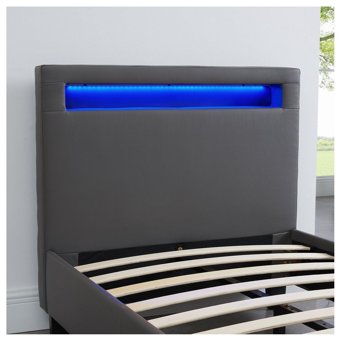 IDIMEX Lit LED simple LUCENO 90x190 cm, avec sommier, revêtement synthétique