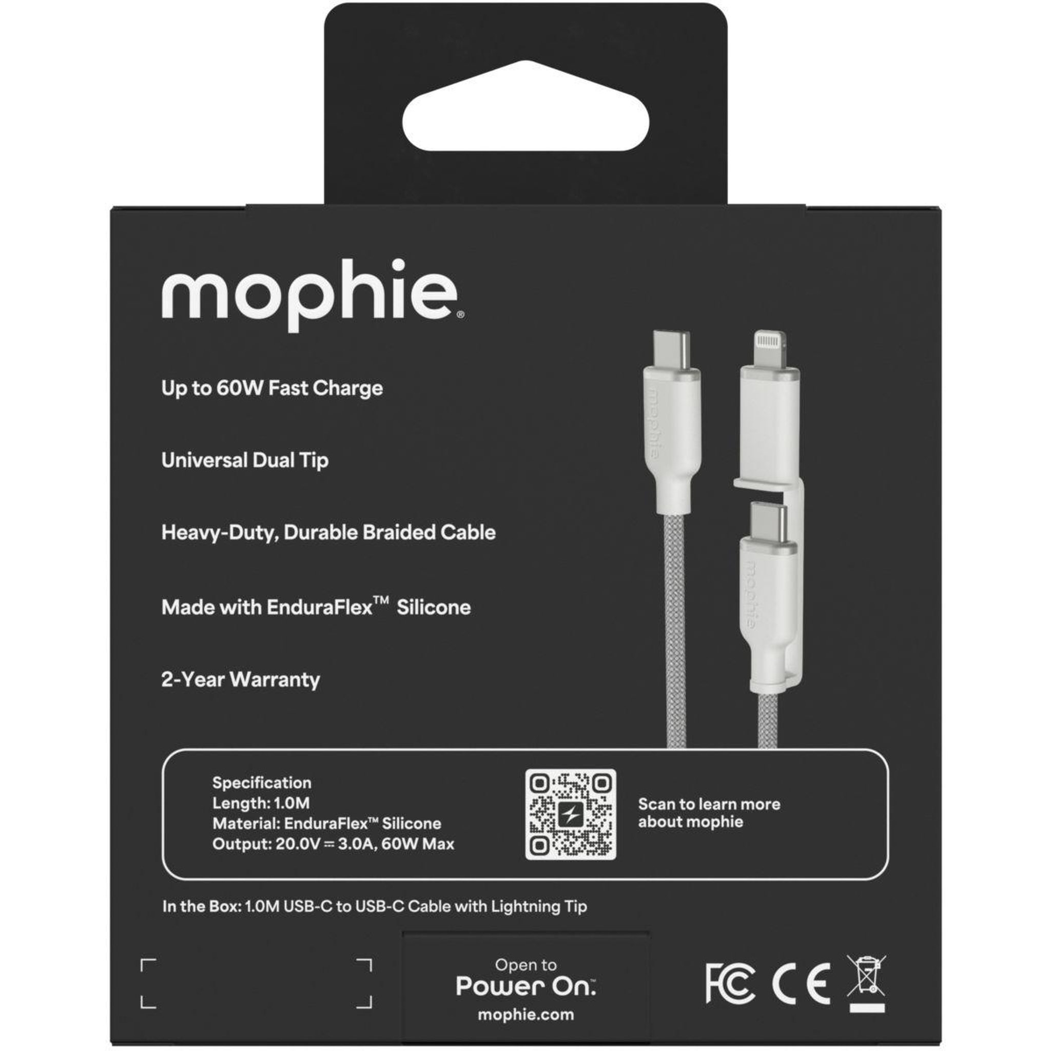 Voir la diapositive 2 : Mophie Câble de charge usb-c + ligthning 1m blanc chargestream