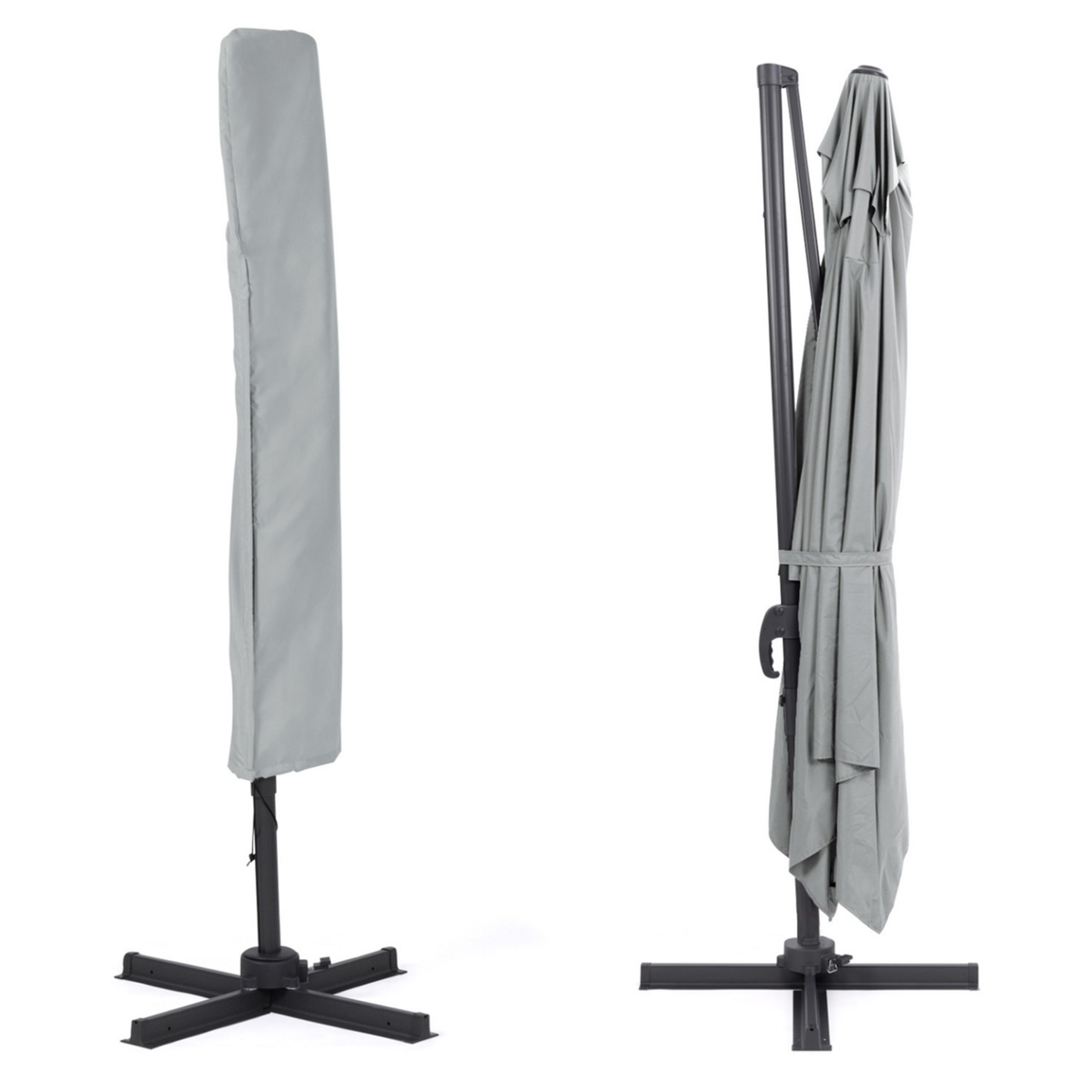 ID MARKET Parasol déporté inclinable rotatif 360 CALVI gris clair 3x4 M avec housse