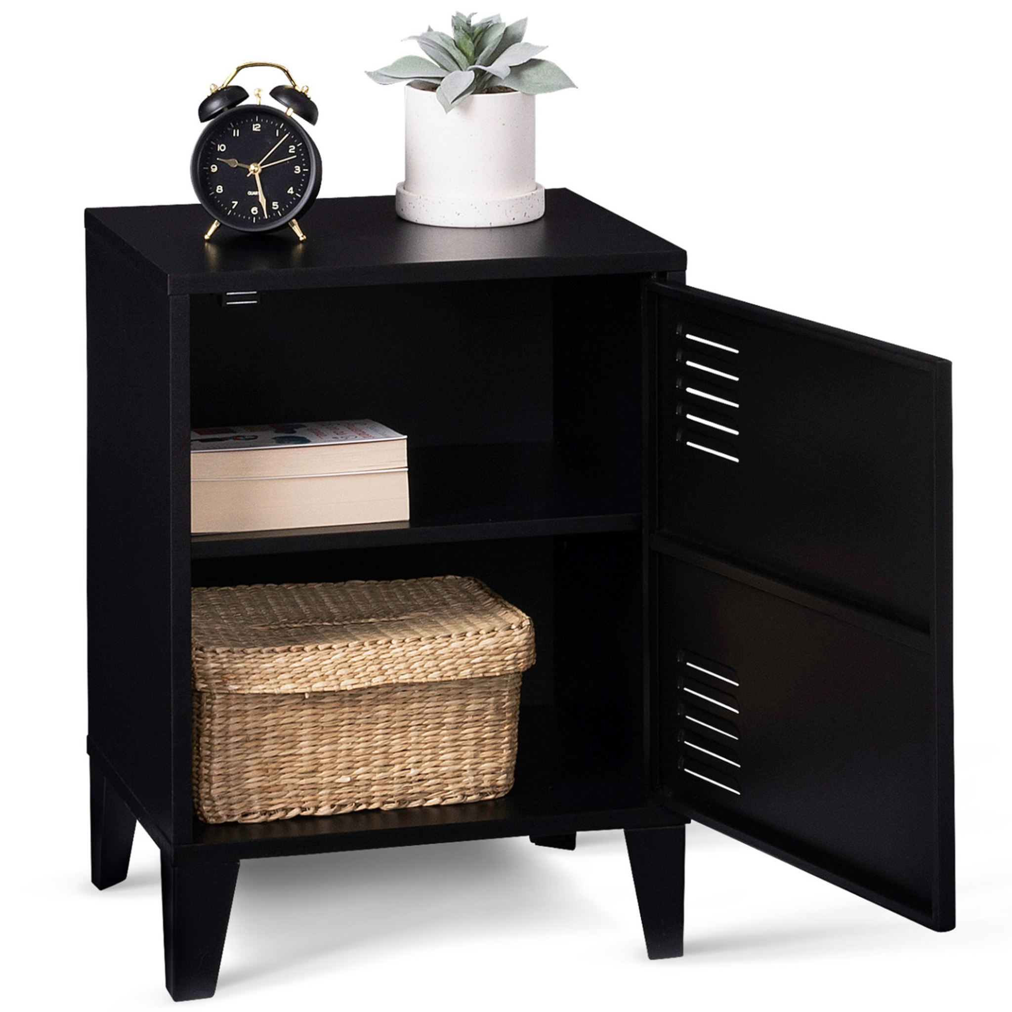 Voir la diapositive 4 : ID MARKET Table de chevet ester 1 porte métal noir design industriel