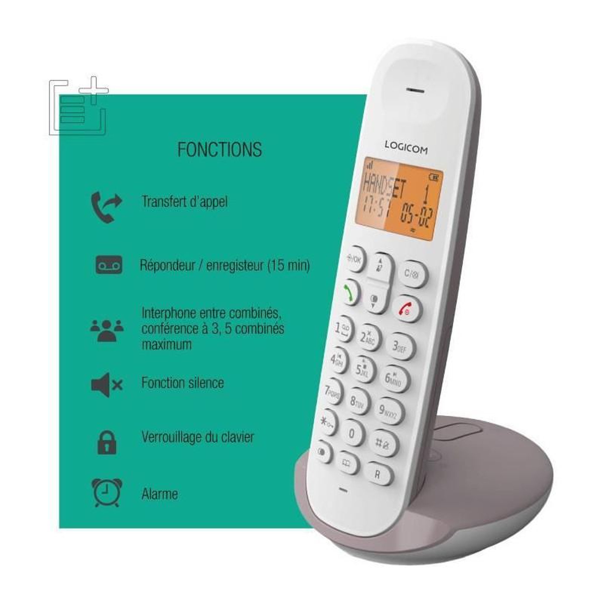 Voir la diapositive 6 : Logicom Téléphone sans fil Iloa Solo Répondeur Taupe