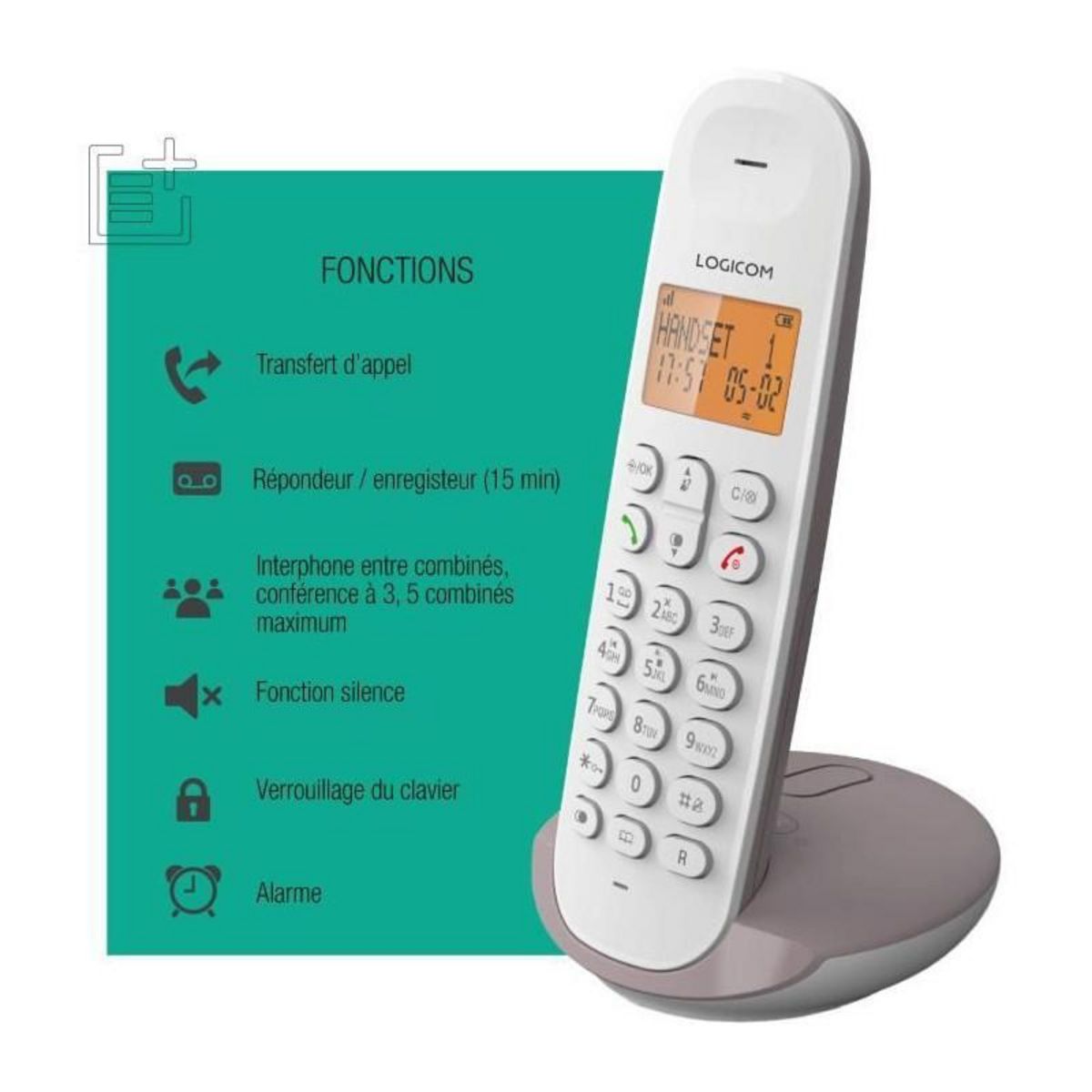 Logicom Téléphone sans fil Iloa Solo Répondeur Taupe