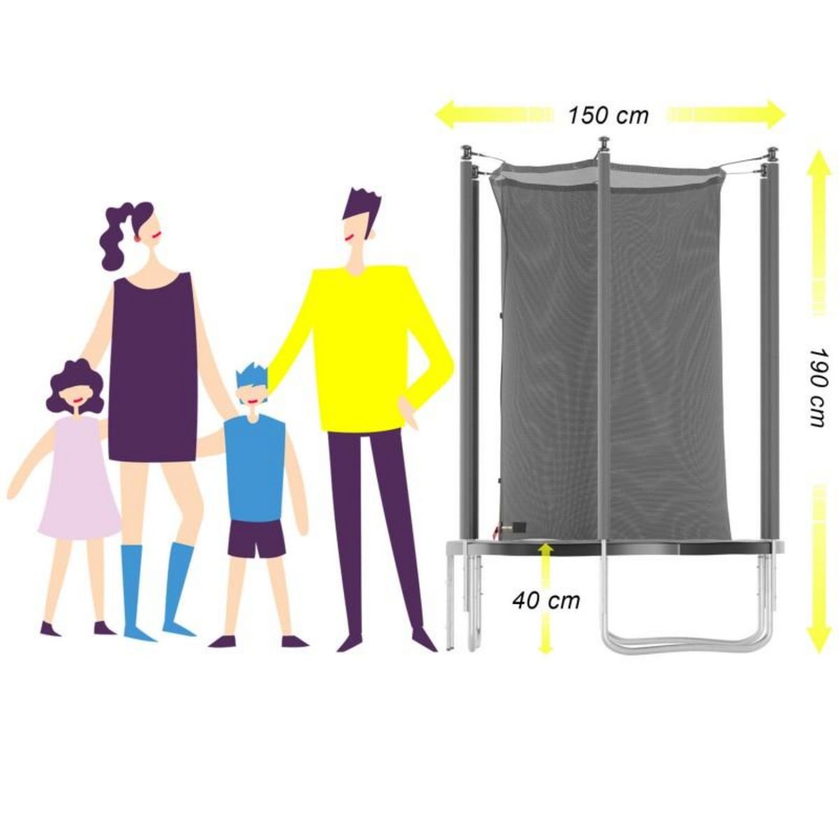 JUMP4FUN Trampoline de jardin Cocon ø150 cm- 5FT- Filet intérieur, Matelas de protection