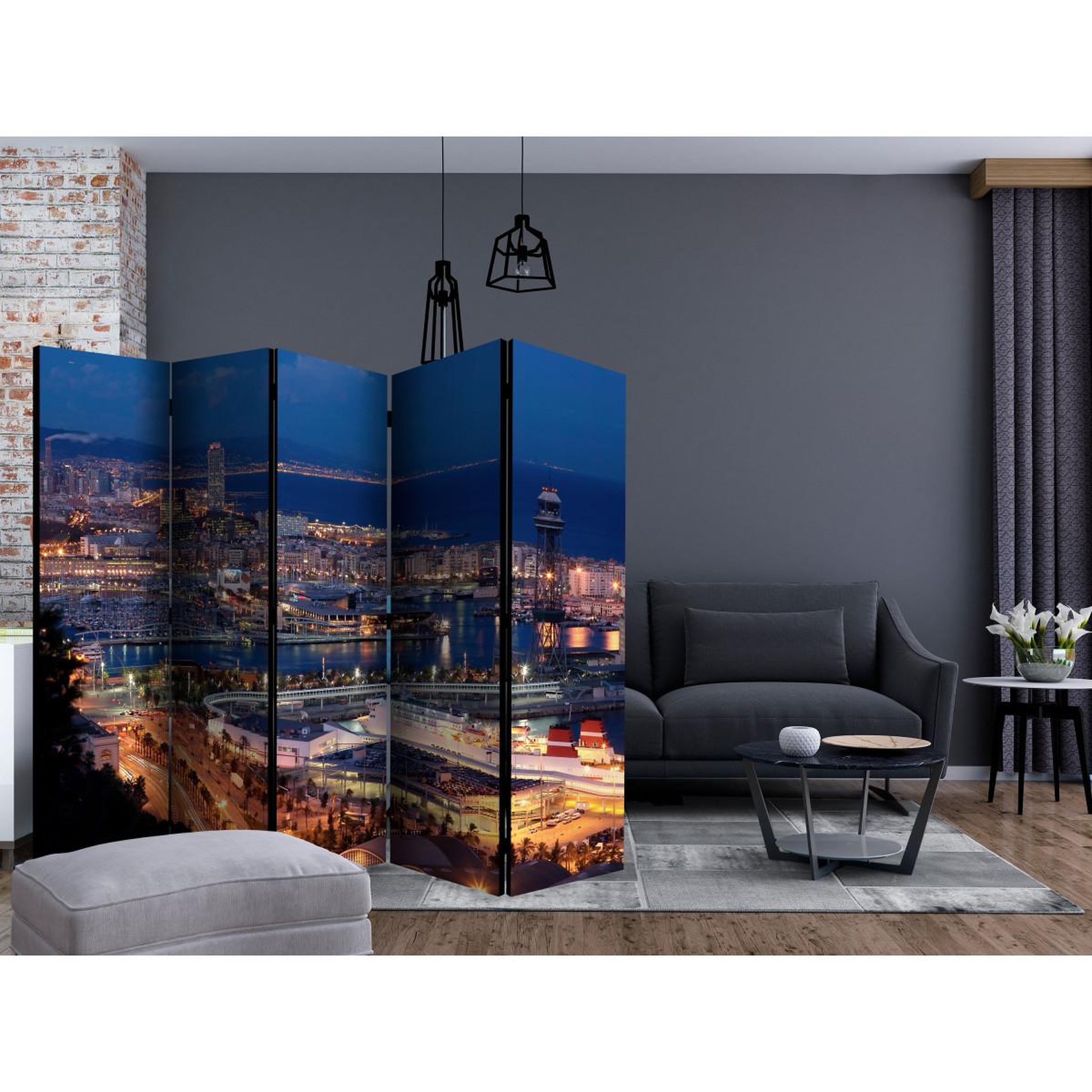 Voir la diapositive 2 : Paris Prix Paravent 5 volets  illuminated barcelona  172x225cm