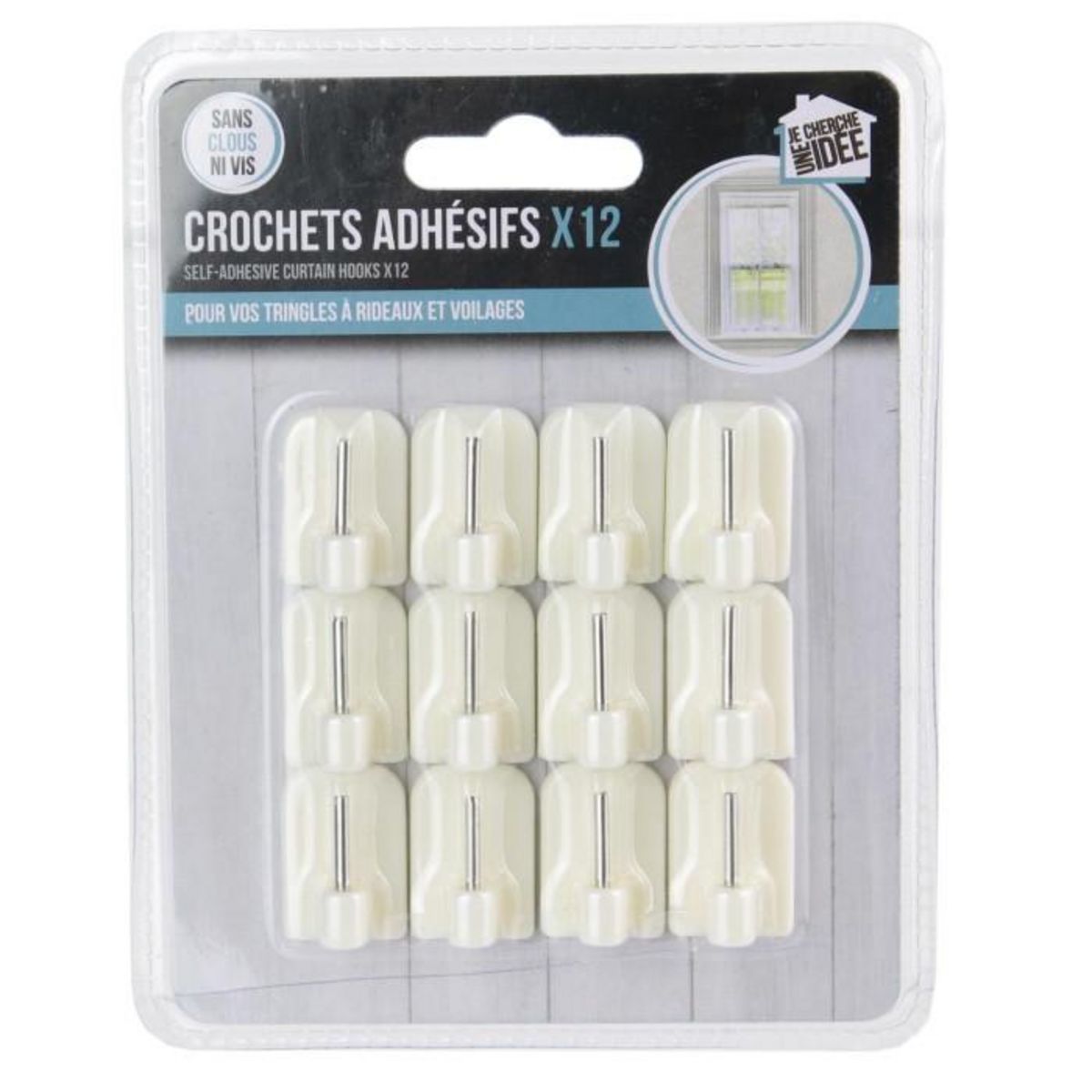 Paris Prix Lot de 12 Crochets Adhésifs  Tringle à Rideau  2cm Blanc