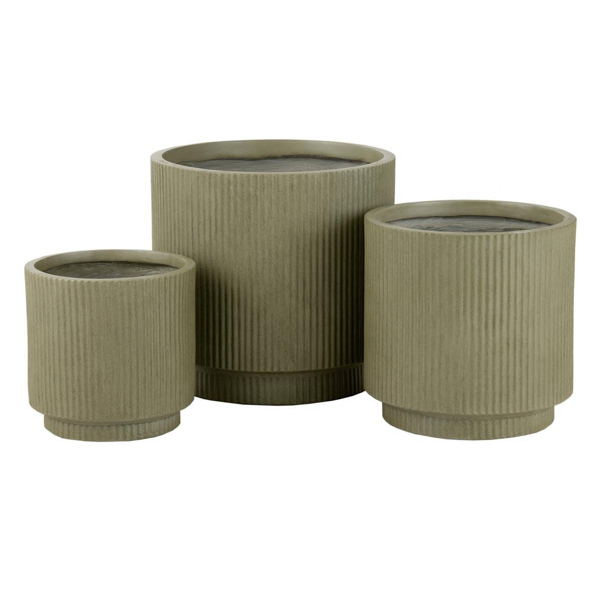 J-LINE Lot de 3 cache-pots rainurés  misty  37cm vert