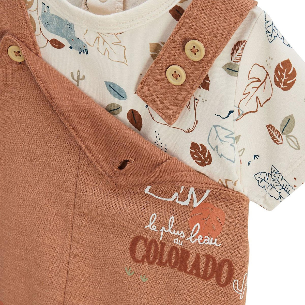 Petit Béguin Ensemble salopette bébé esprit lin et t-shirt Kansas City