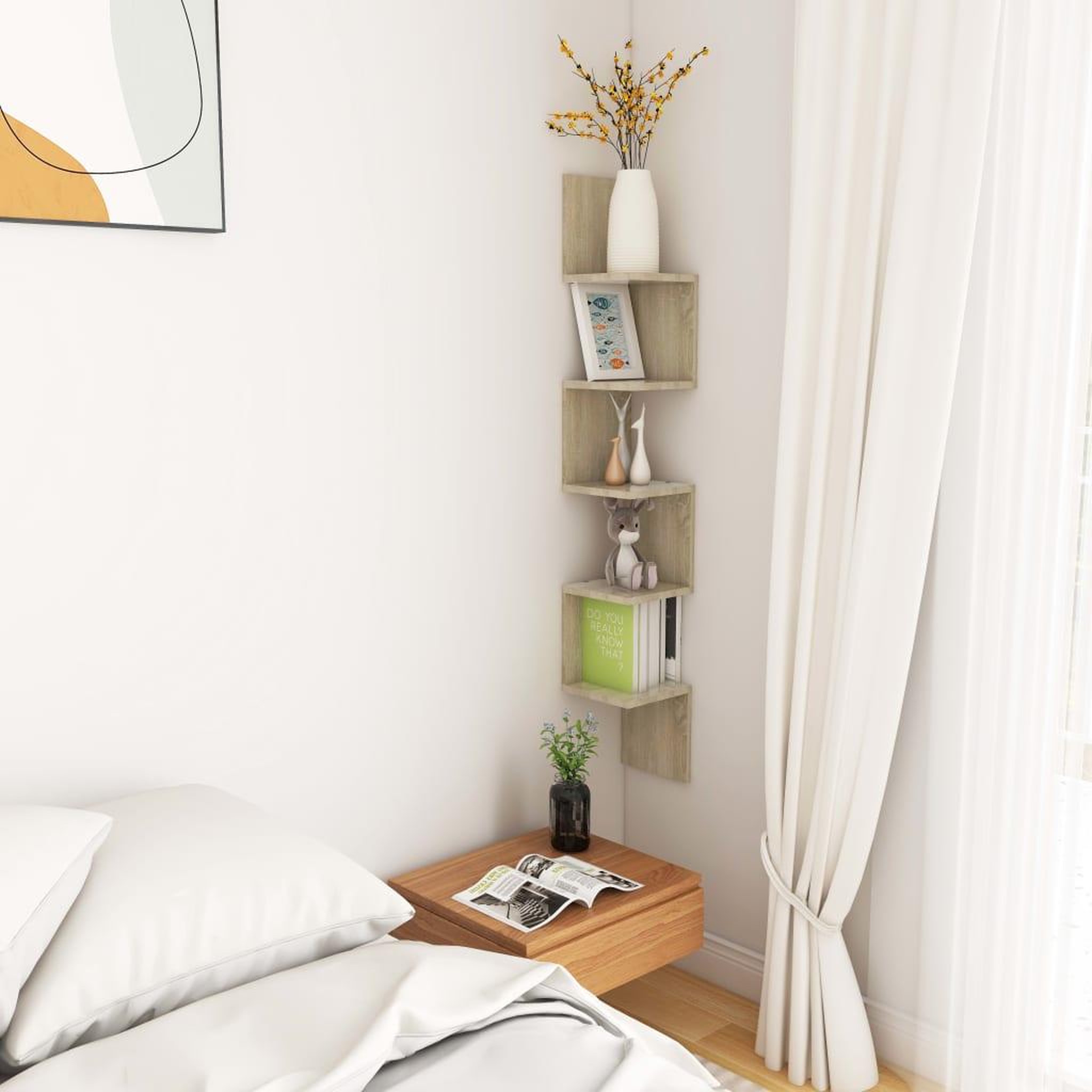 Voir la diapositive 5 : VIDAXL Etagere d'angle murale Chene sonoma Bois d'ingenierie