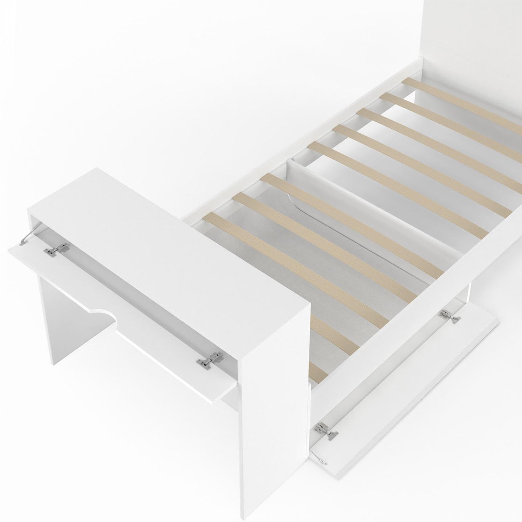 Voir la diapositive 5 : ID MARKET Lit simple omaha 90 x 190 cm avec sommier, tête de lit, bureau et rangements blanc
