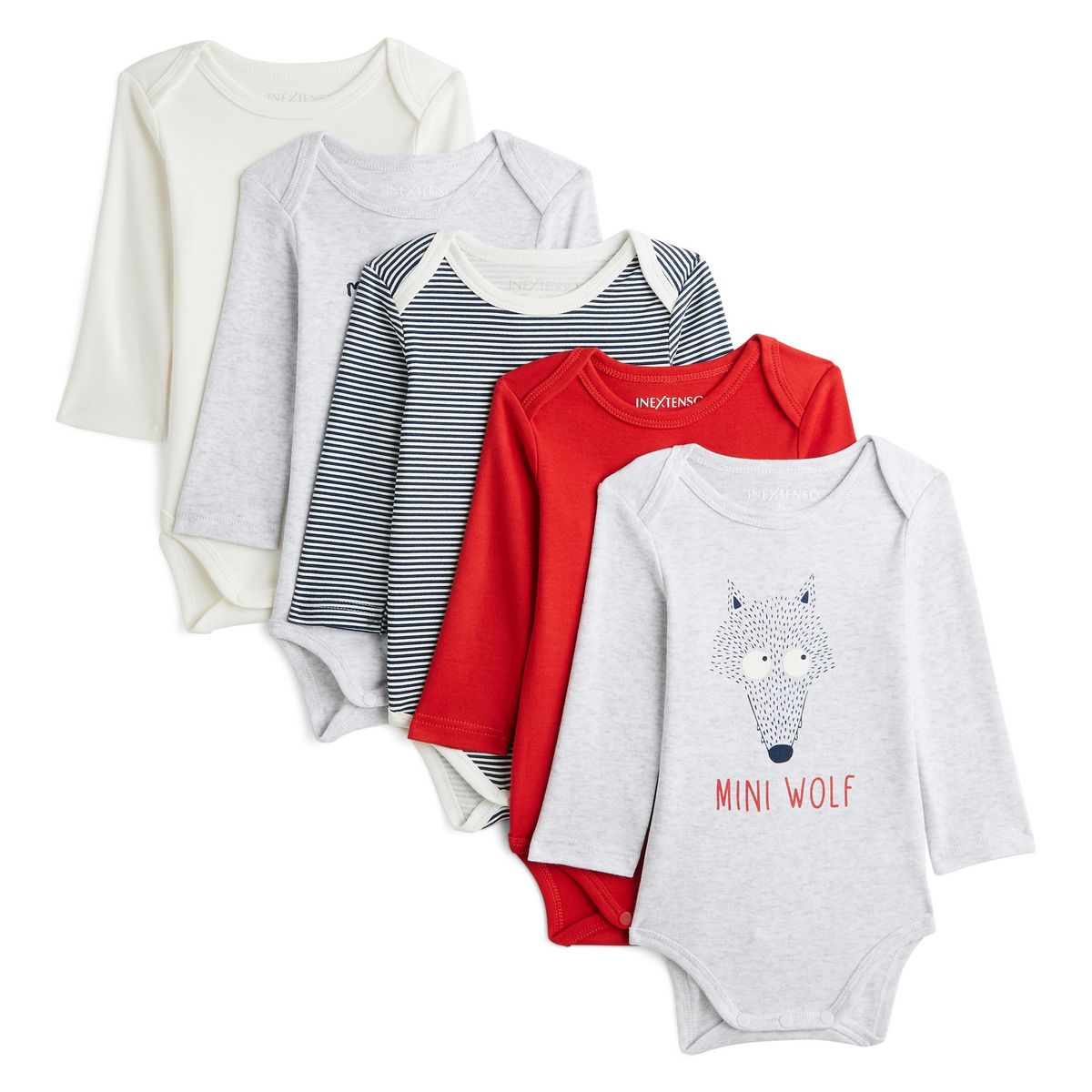 IN EXTENSO Lot de 5 bodies manches longues loup bébé garçon