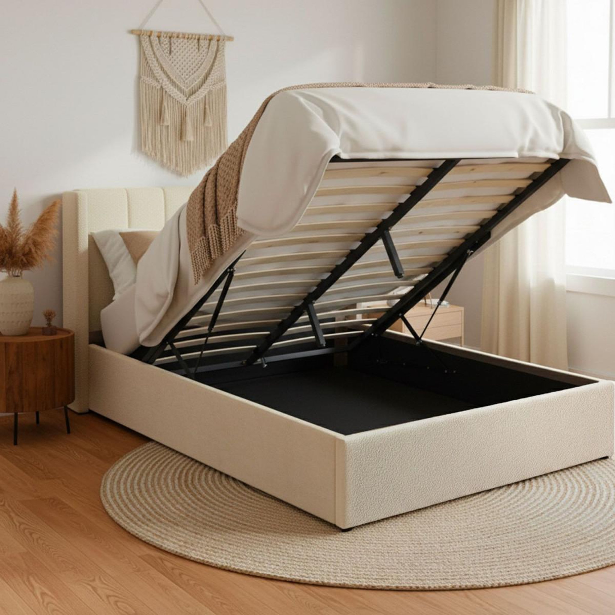 Voir la diapositive 6 : Paris Prix Pack lit coffre bouclette & matelas  maggie & goodream  140x190cm crème