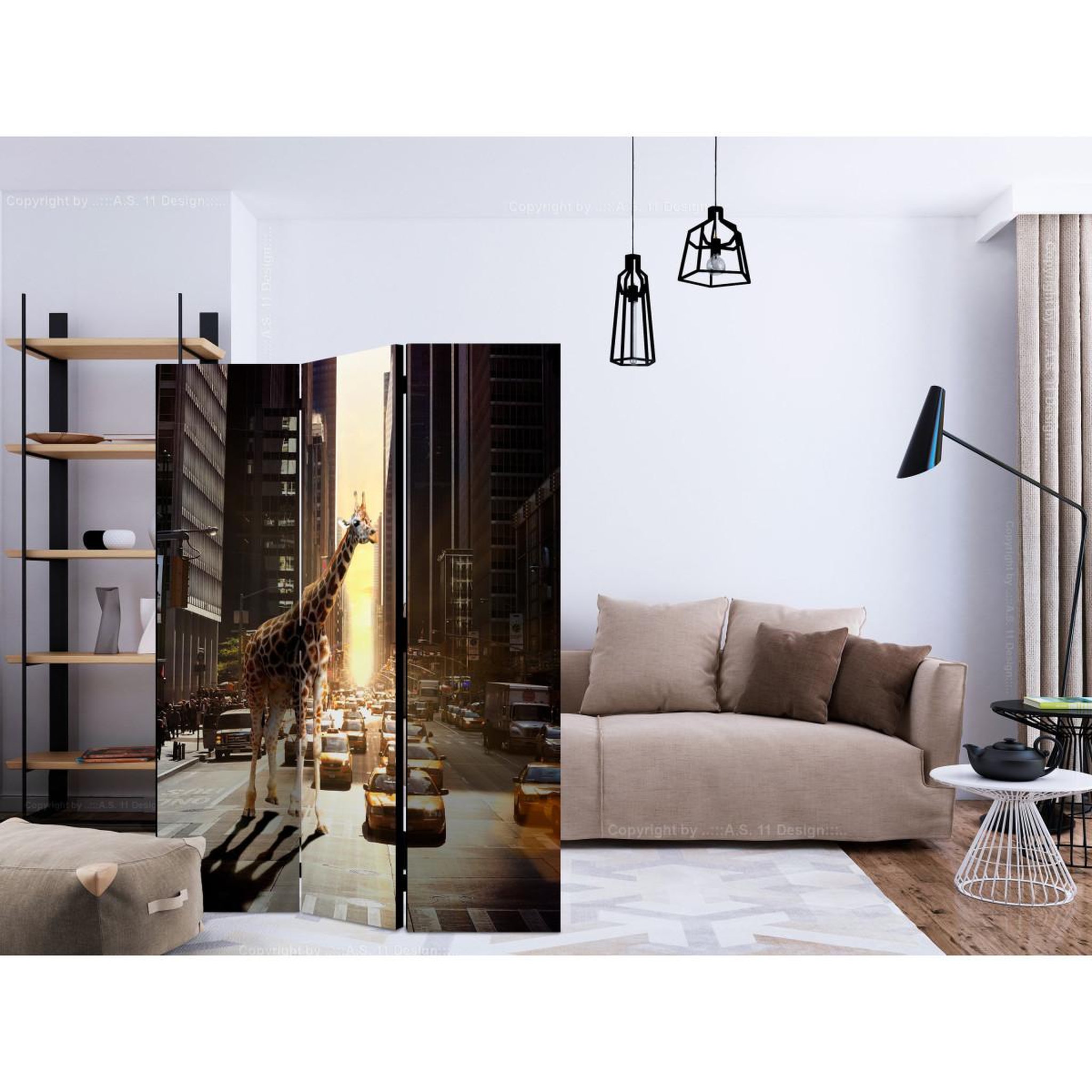 Voir la diapositive 2 : Paris Prix Paravent 3 volets  giraffe in the big city  135x172cm