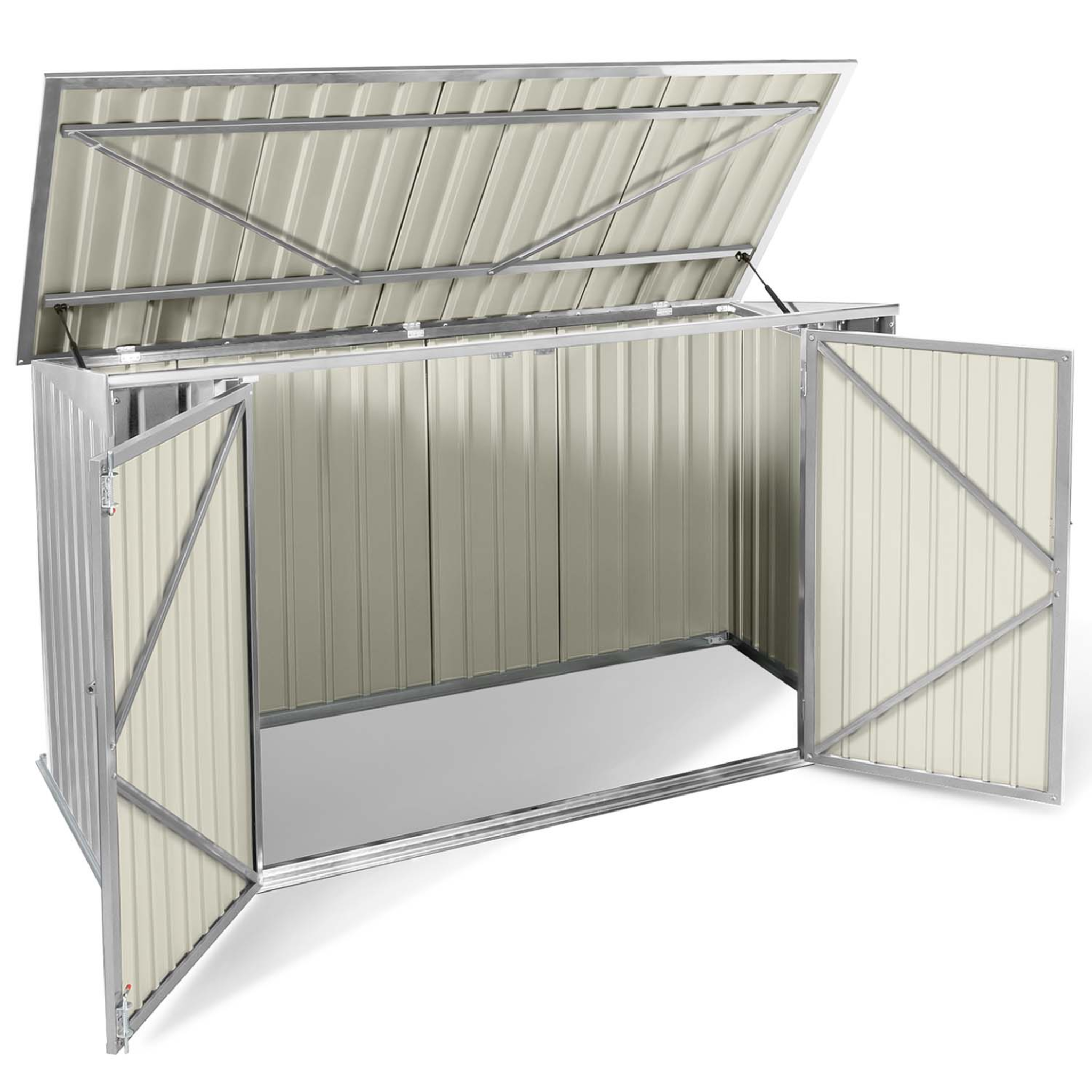Voir la diapositive 3 : ID MARKET Abri de jardin en métal gris clair verrouillable multi-rangement stockage vélos, outils, poubelles