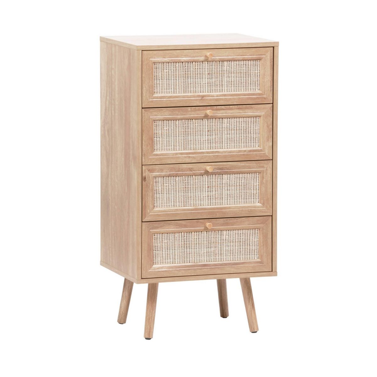 SWEEEK Commode chiffonnier 4 tiroirs décor bois et cannage