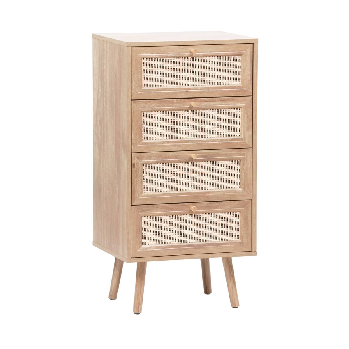 SWEEEK Commode chiffonnier 4 tiroirs décor bois et cannage