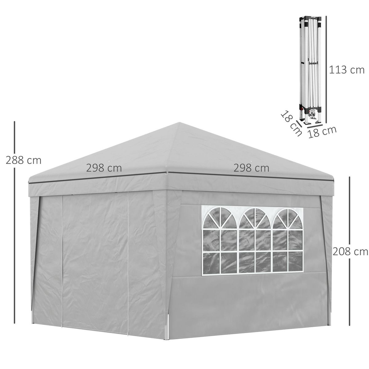 OUTSUNNY Tonnelle barnum pop-up pliant 2,98L x 2,98l x 2,75H m sacs de lestage et transport inclus gris