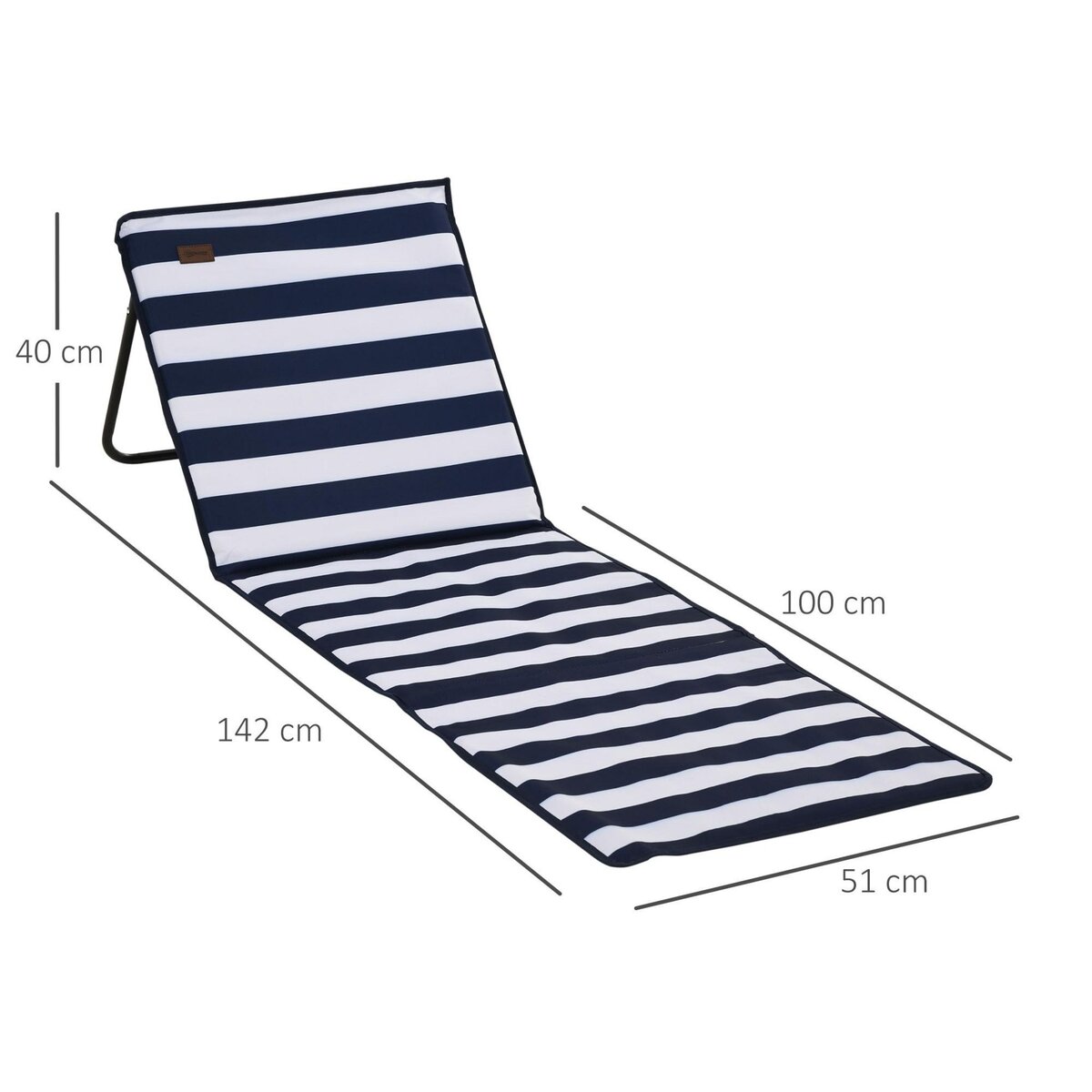OUTSUNNY Lot de 2 tapis de plage rembourrés pliables - matelas de plage - dossier inclinable, rangement - métal polyester blanc bleu