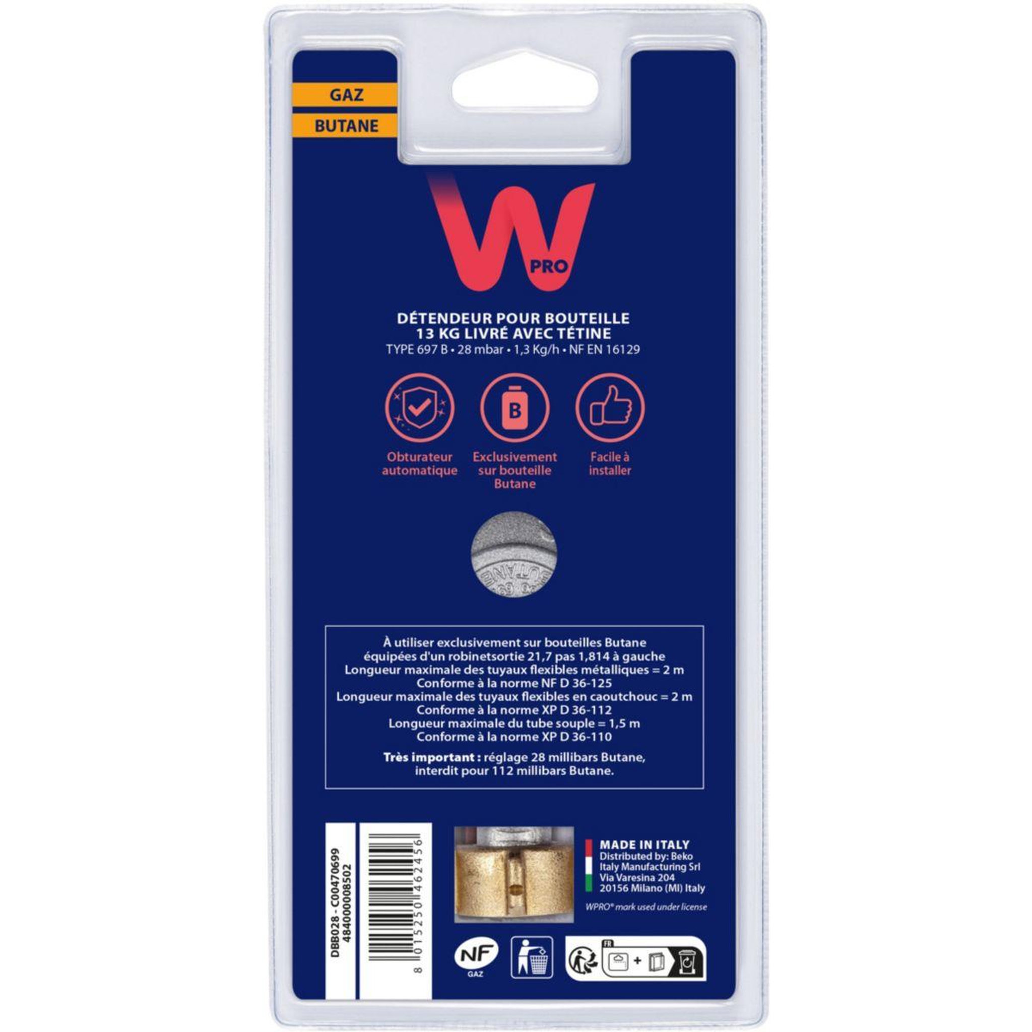 Voir la diapositive 4 : WPRO Tuyau dbb028 detendeur butane