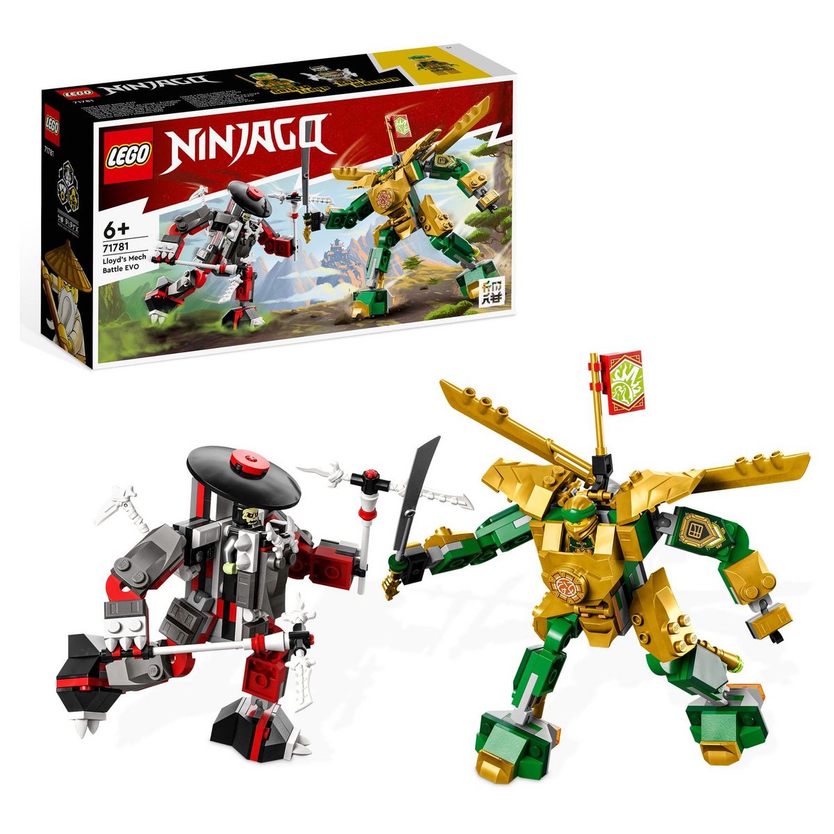 LEGO Ninjago 71781 Le combat des robots de Lloyd Évolution, Jouet pour Enfants de 6 Ans, avec Minifigurines Évolutives Guerrier Squelette et Lloyd Doré