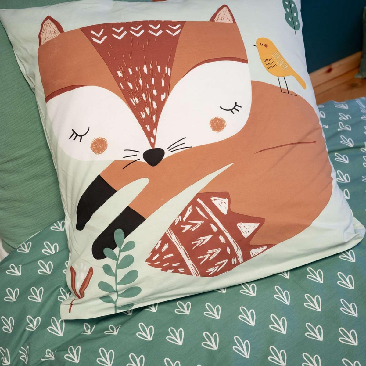 COTE DECO Parure de lit enfant Renard - 100% coton 57 fils/cm² - 140 x 200 cm