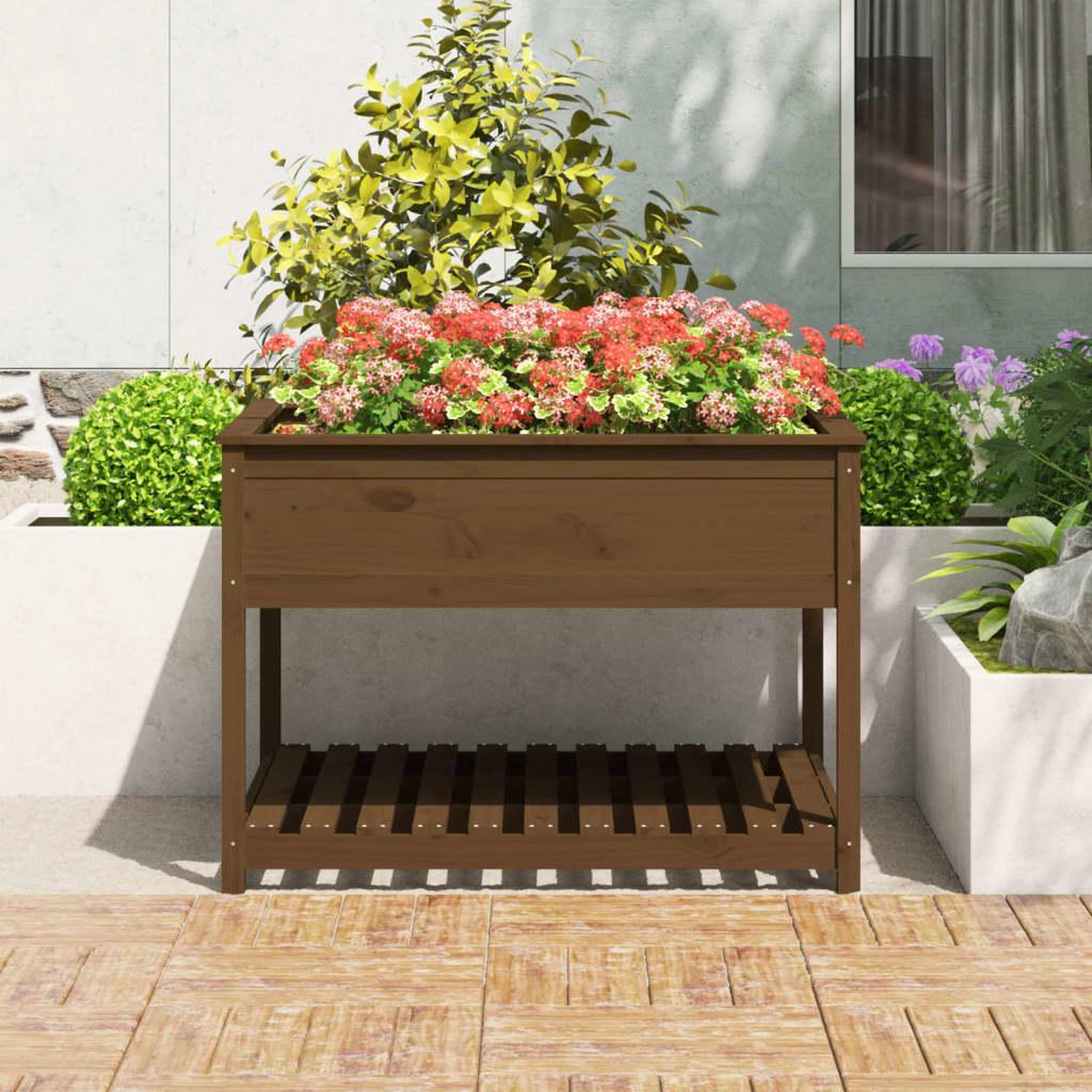 Voir la diapositive 3 : VIDAXL Jardiniere et etagere Marron miel 111,5x111,5x81 cm Bois de pin