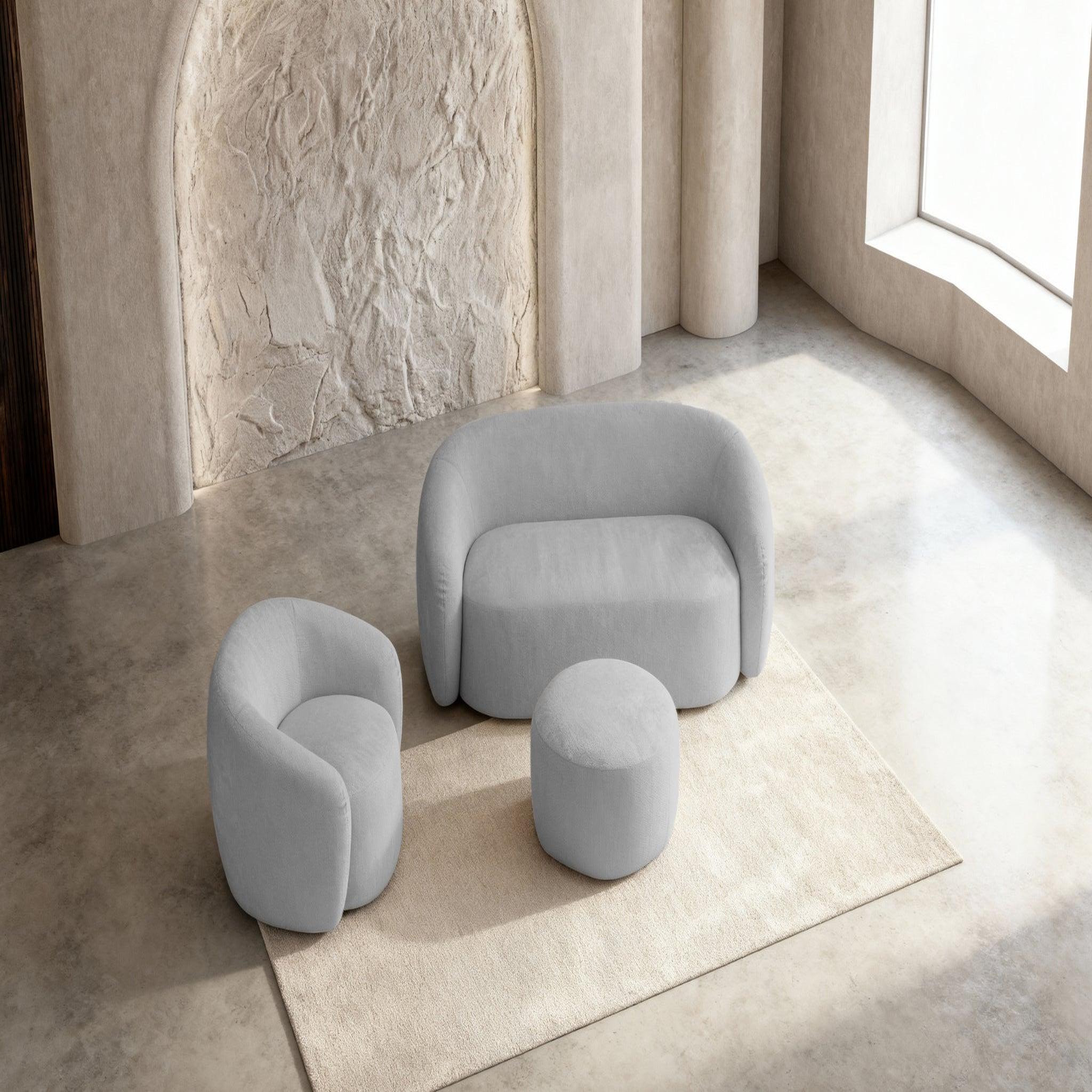 Voir la diapositive 6 : CASANOVA PARIS Aurelie - pack canapé droit 2 places + fauteuil + pouf tissu