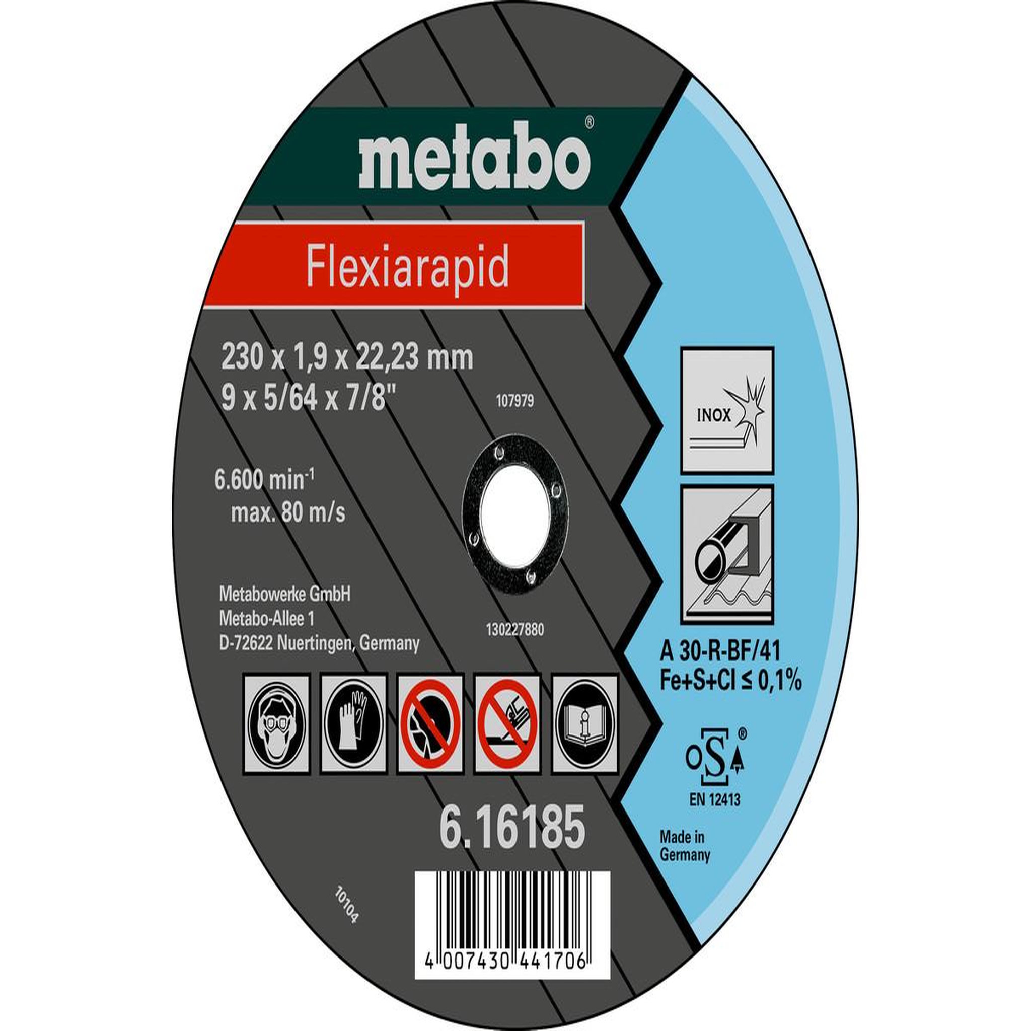 METABO SAS Meules de tronçonnage Flexiarapid 230x1,9x22,2 acier inoxydable