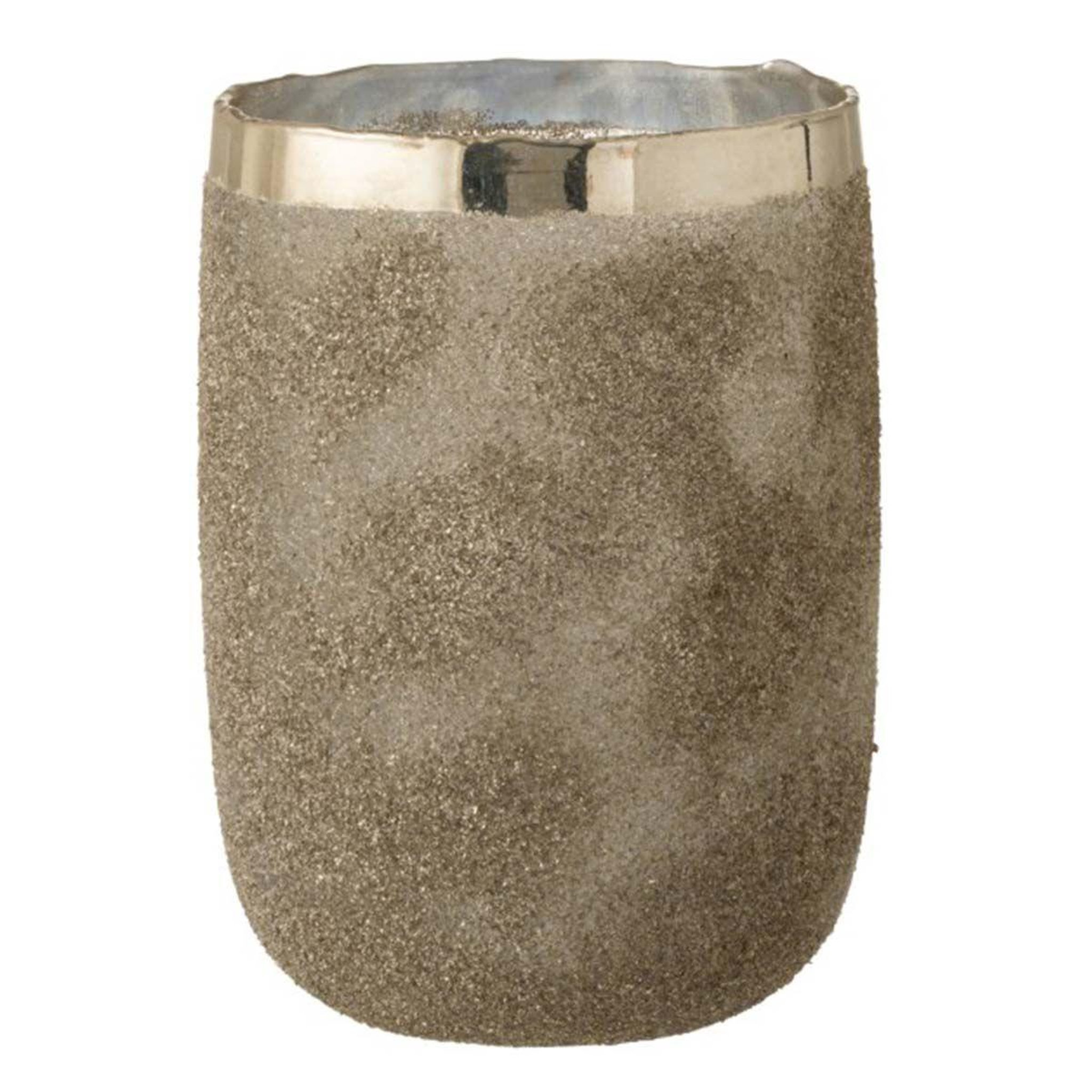 Voir la diapositive 1 : J-LINE Photophore déco en verre  frosty  25cm argent