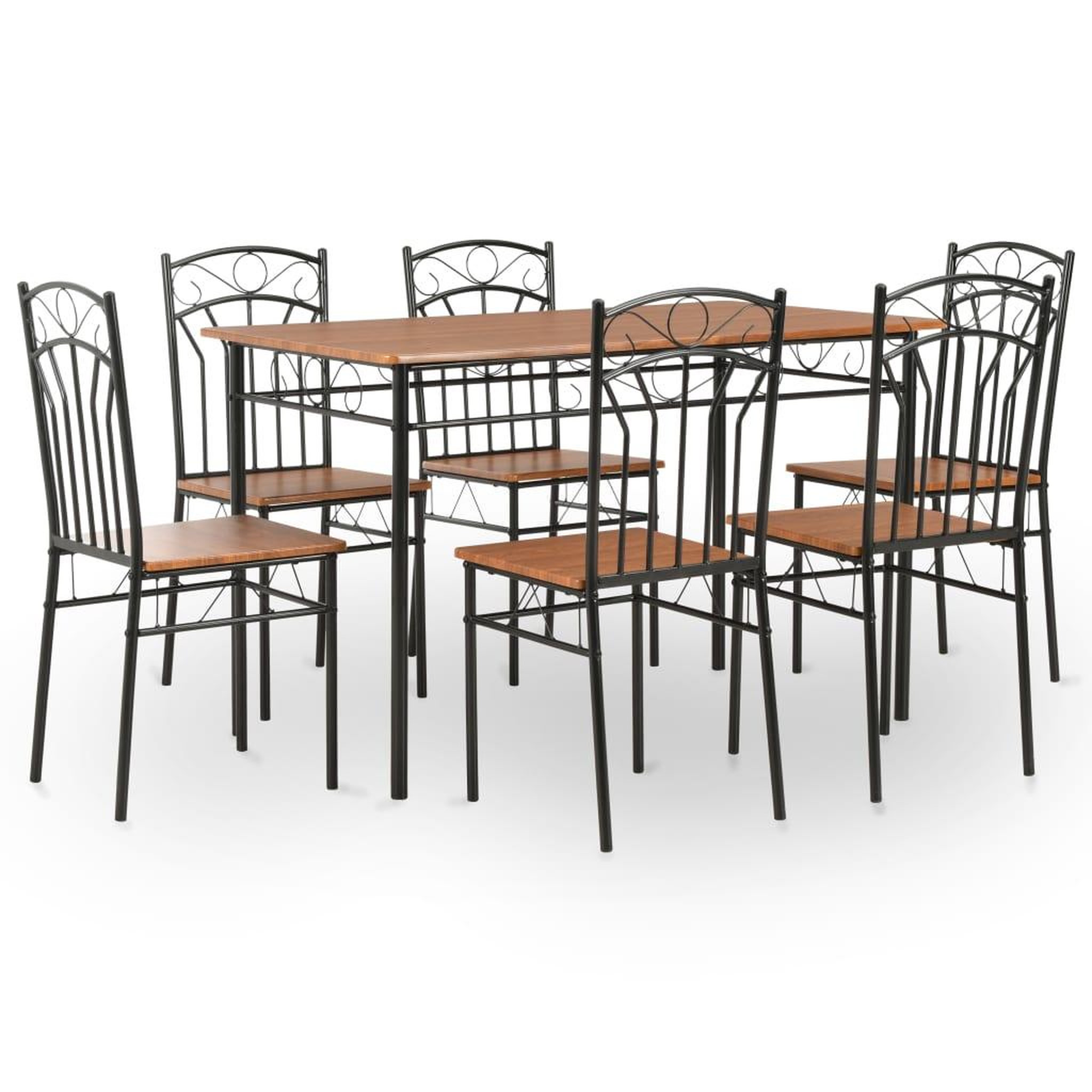 Voir la diapositive 1 : VIDAXL Ensemble de salle a manger 7 pcs MDF et acier Marron