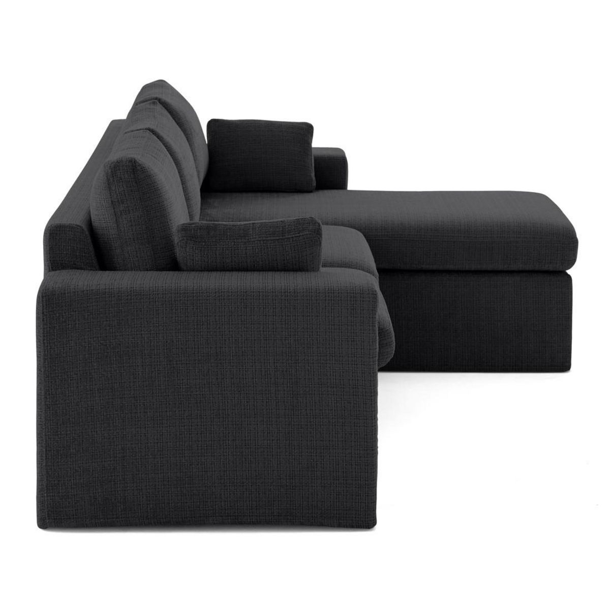 LISA DESIGN Calgary - canapé d'angle déhoussable et modulable 3 places + 1 pouf en velours texturé