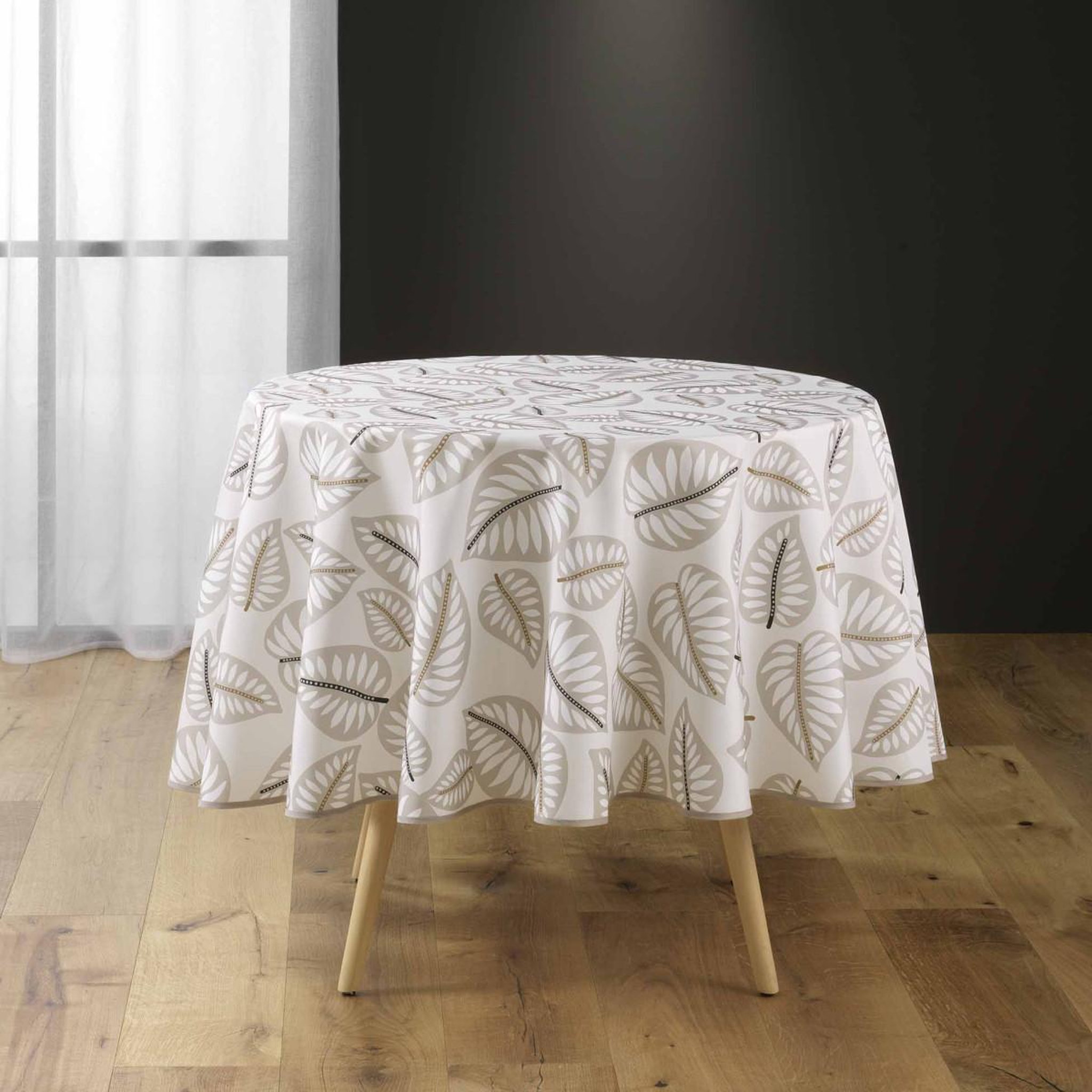 Douceur d'Intérieur Nappe antitache ronde imprimé  alma  180cm naturel