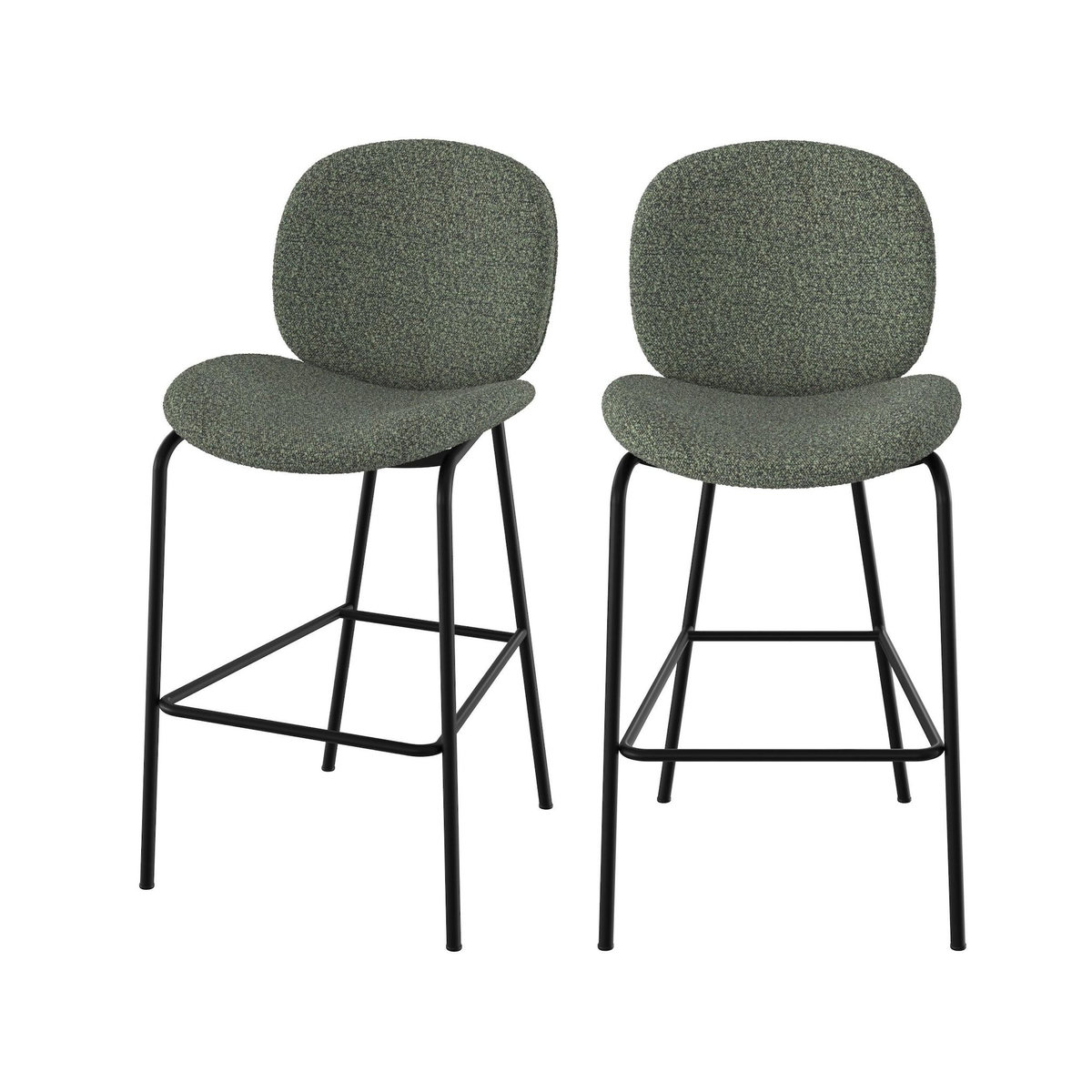 Rendez vous déco Lot de 2 chaises pour îlot central en tissu bouclé vert 63,5 cm-Iris