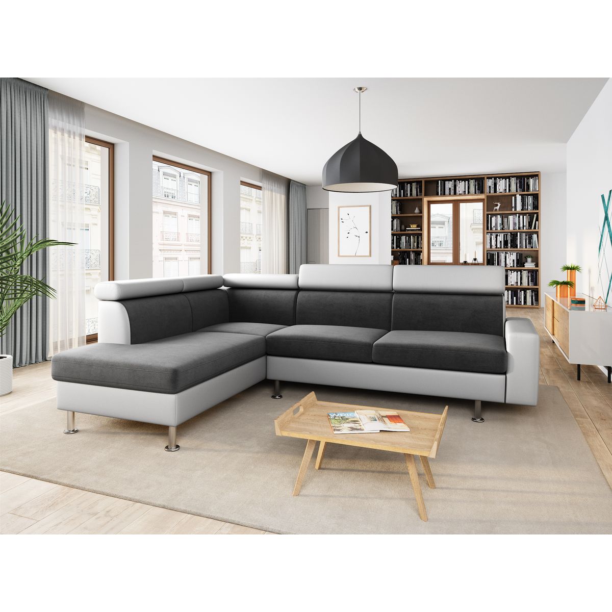 Canapé d'angle 4-5 places fixe avec LED - TOMY - Angle gauche