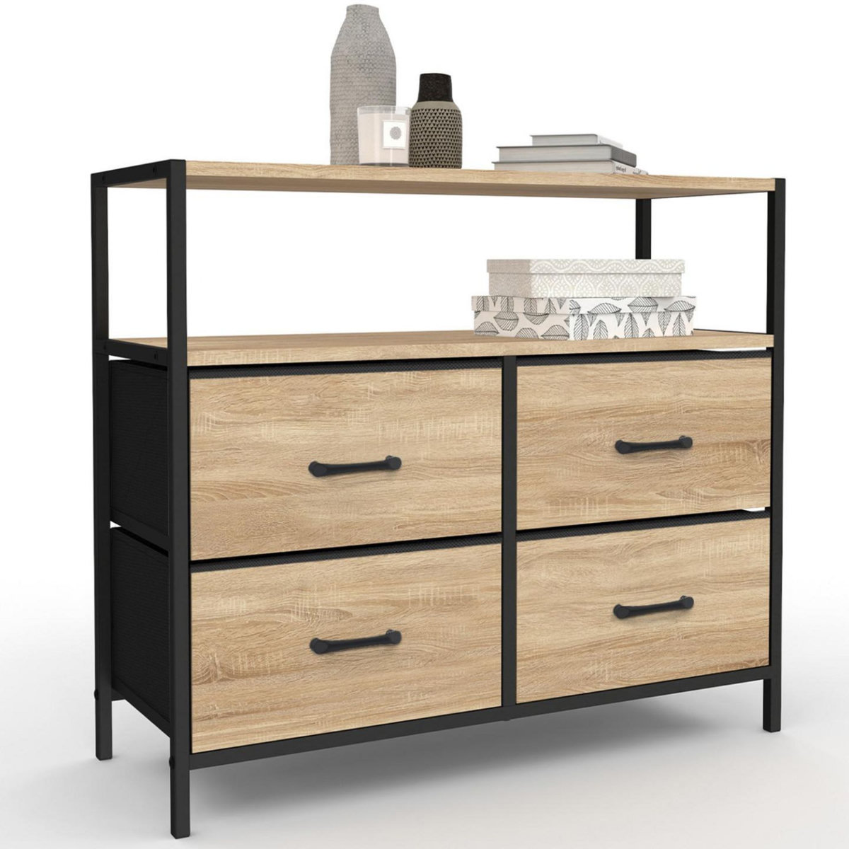 ID MARKET Commode 4 tiroirs en tissu UTAH 80 cm meuble de rangement design industriel