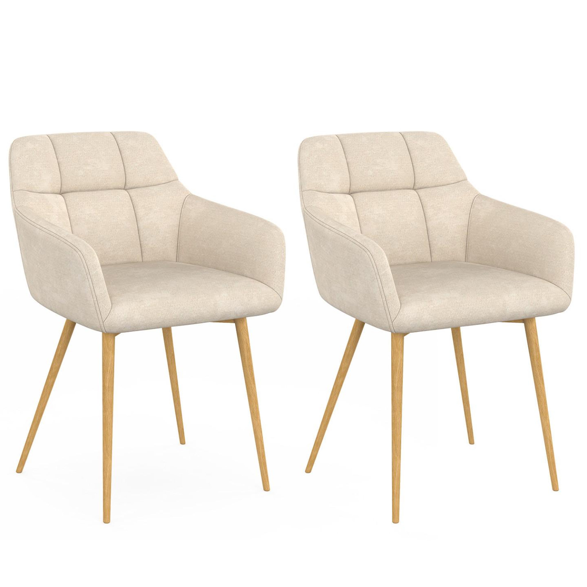 ID MARKET Lot de 2 chaises gina tissu chenille beige pieds effet bois
